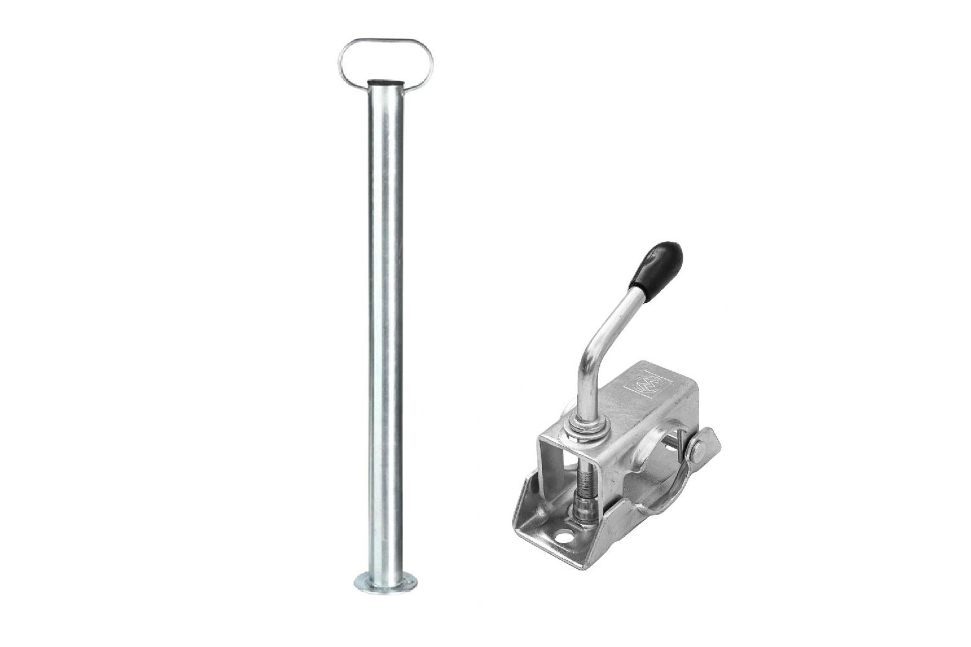 Feste Stütze mit Klemme 150 kg 48 mm 700 mm XL Stützfuß Set aus verzinktem Stahl für Anhänger Rahmen und Deichsel