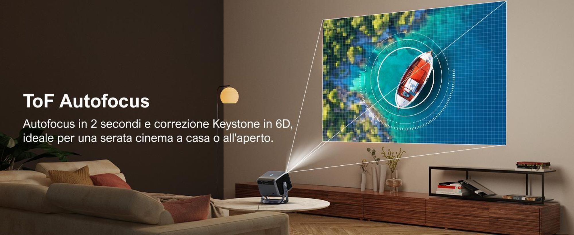 Proiettore ULTIMEA Nova C40 con decodifica 4K e Android TV 11.0 proiettore 1000:1, Dolby Audio, 600 ANSI, HDR10&HLG, con design cardanico a 90° senza supporto