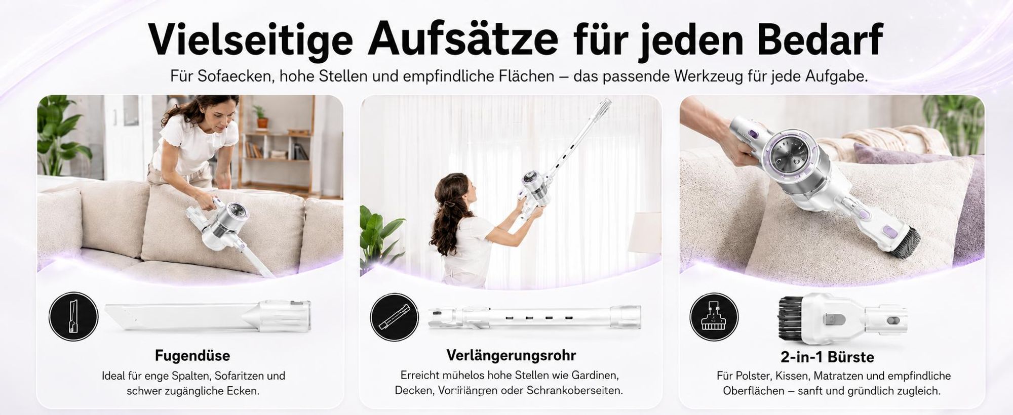 Akku Staubsauger, 500W/32000 Pa Staubsauger kabellos mit HEPA ,45 Min, kabelloser Staubsauger,Anti-Tangle-Staubsauger, Handstaubsauger für Tierhaare