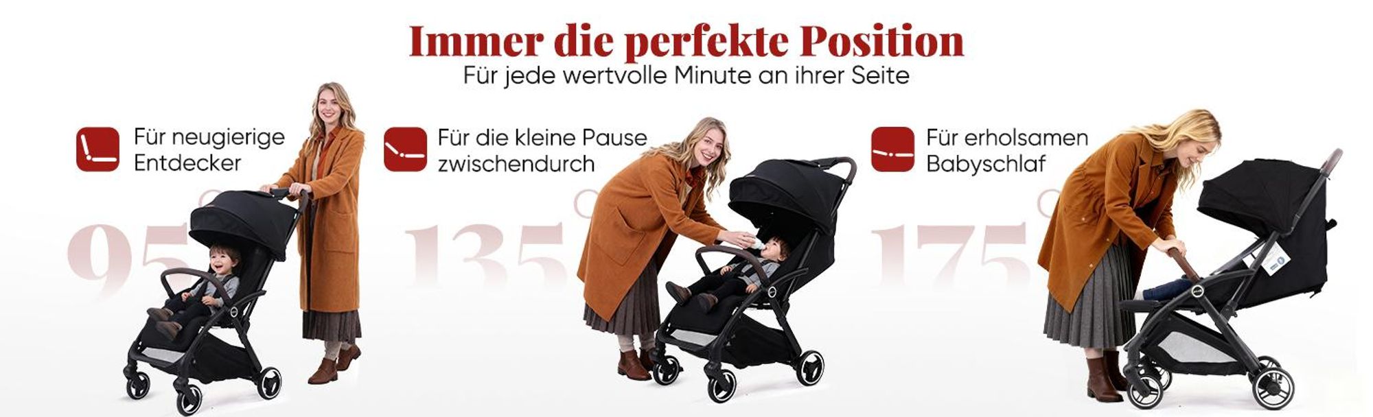 Sekey Kinder Buggy Reise Kinderwagen bis 22 kg verstellbare Rückenlehne, Regenschutz und Sichtfenster, Einhand-Faltmechanismus, Schwarz
