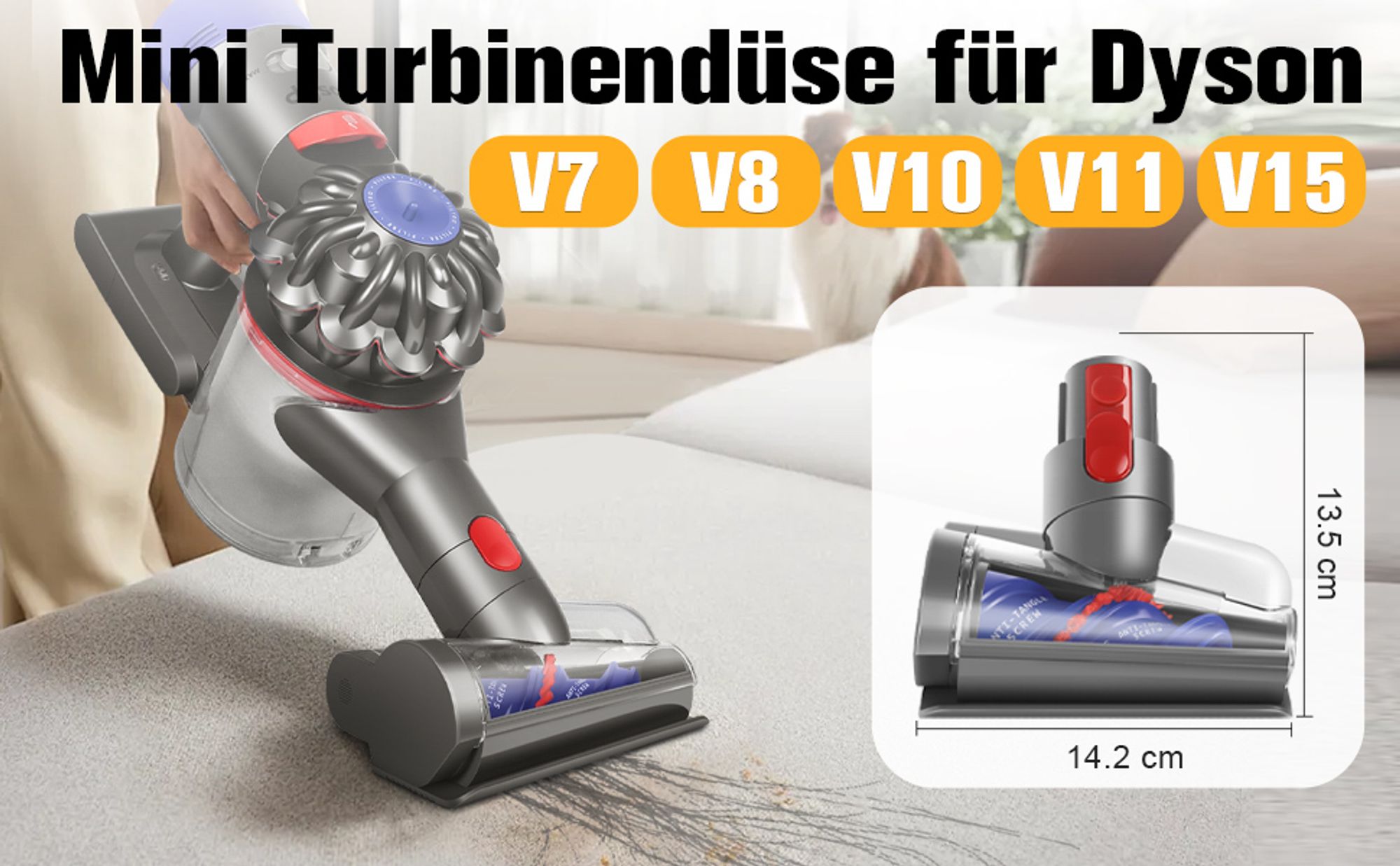 Anti-Verwicklungs Haardüse Bürstenkopf Aufsatz für Dyson V7 V8V10 V11 V15, Ersatzteile Mini-Motorwerkzeug für Reinigung von Matratze,Bett,Sofa,Teppich