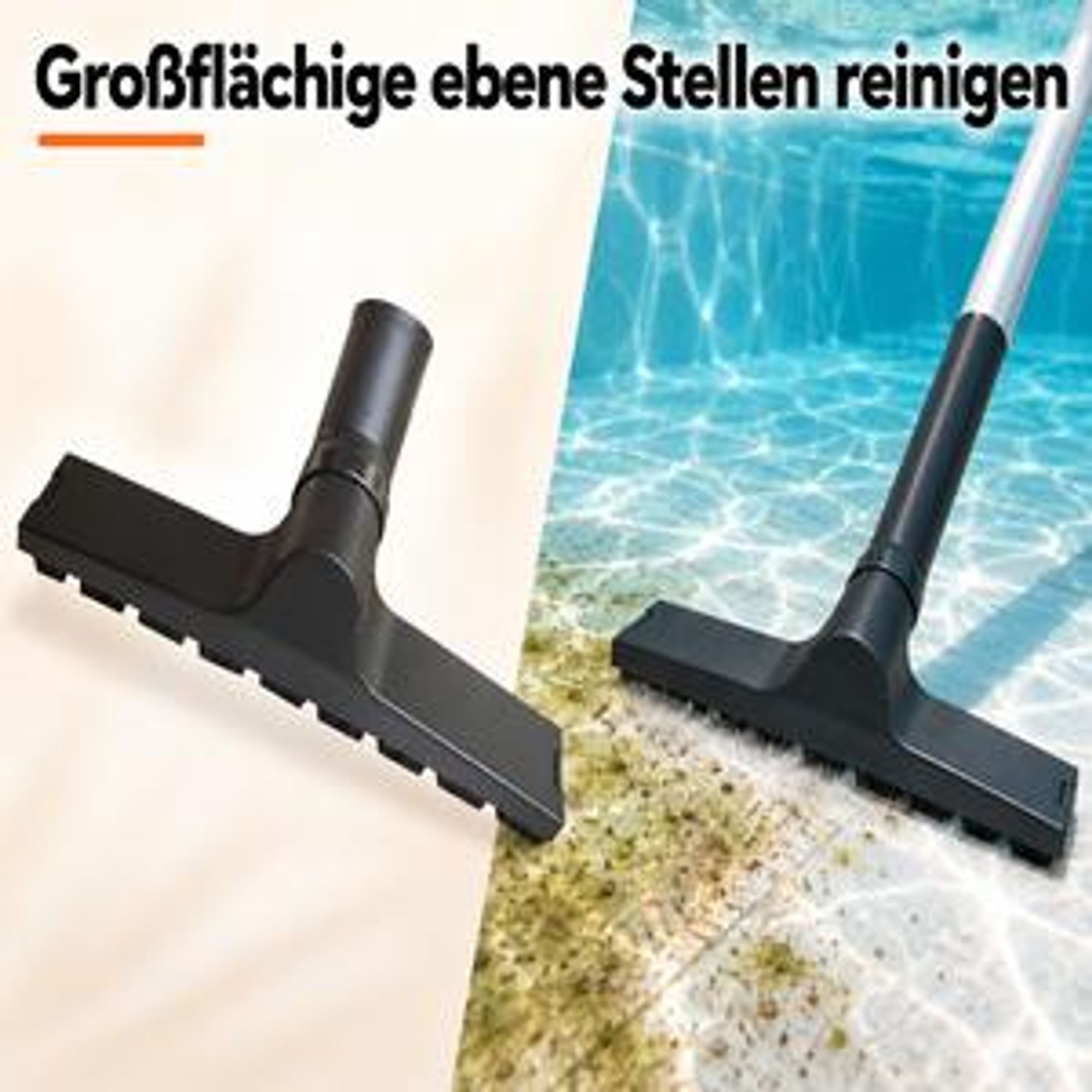 Strahlemann Teichsauger mit breiter Bodendüse zur Reinigung großer ebener Flächen im Pool