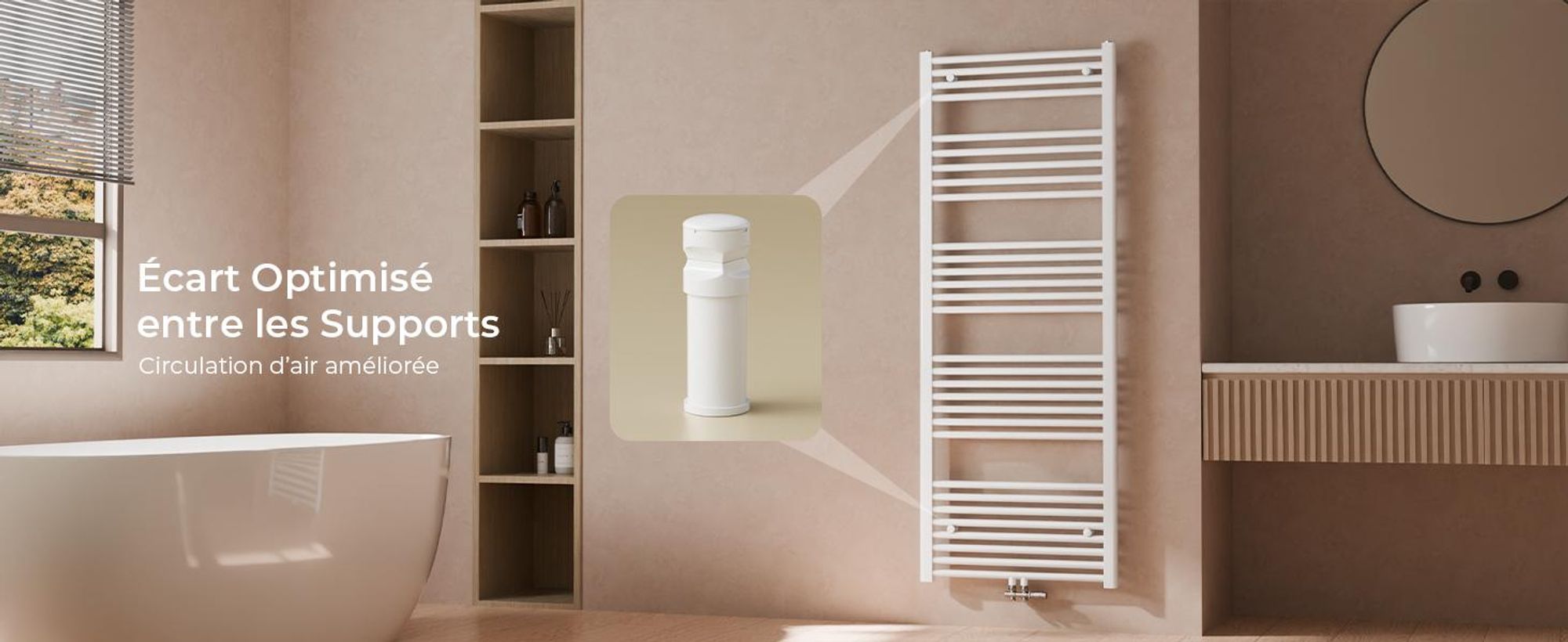 S'AFIELINA Support pour radiateur de salle de bain, Kit de support de radiateur réglable, résistant à l'humidité, y compris soupape de purge & obturateur, 1 pièce