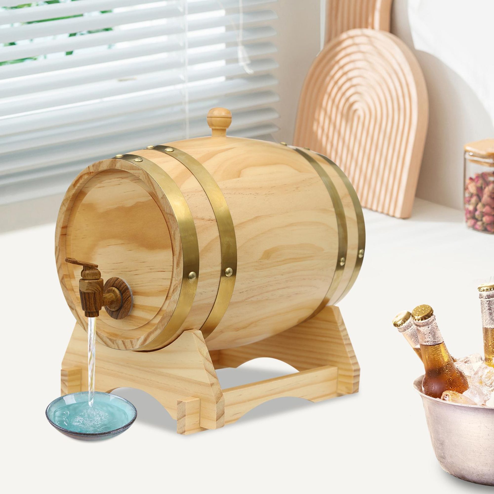 5L Weinfass, Weinfass mit Ständer und Zapfhahn, Holzfass für Whiskey und Wein