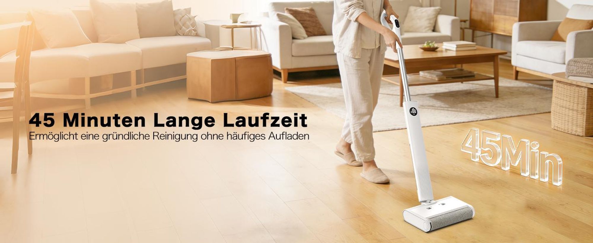AIRROBO FC10 Elektrischer Wischmopp, Kabelloser Elektro-Mopp Selbstreinigender, 540ml Wassertank, 45 Minuten, für Hartböden, Tierhaare