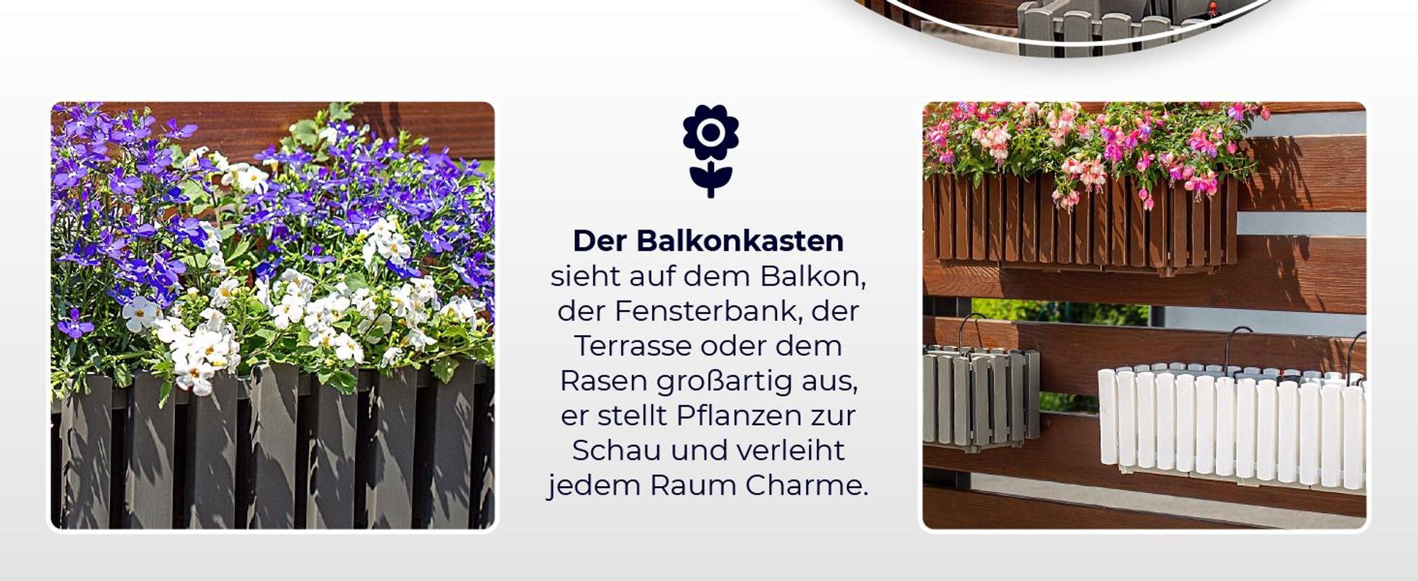 KADAX Blumenkasten mit halterung "Glifada", Blumentopf, Pflanzkübel im Landhausstil, mit Gummikorken, 60 cm, Grau
