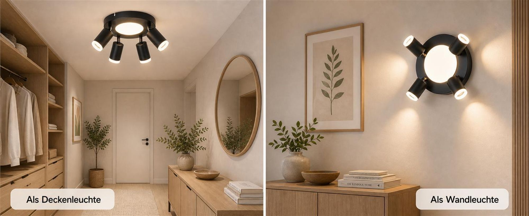 ZMH Led lampa sufitowa 4 płomienie spot sufitowy GU10 - lampa do sypialni 3000k czarna lampa kuchenna 20W reflektor sufitowy obrotowy