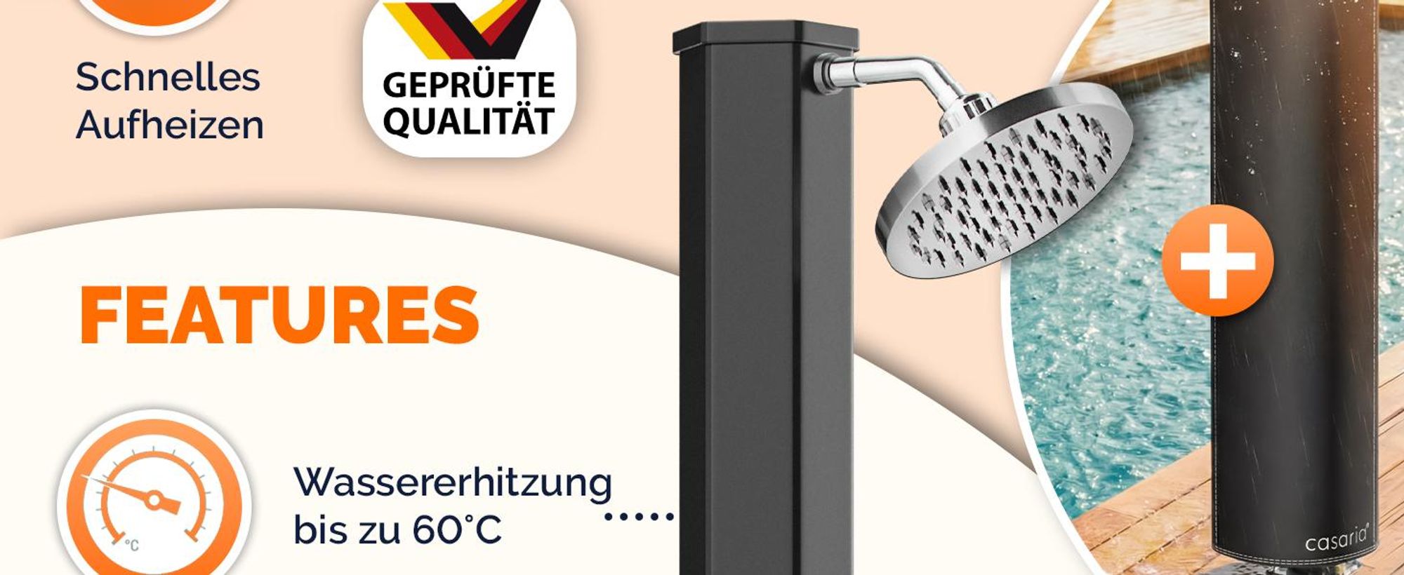 Casaria Solardusche 35 Liter UV-beständig inkl. 105GSM Schutzhaube