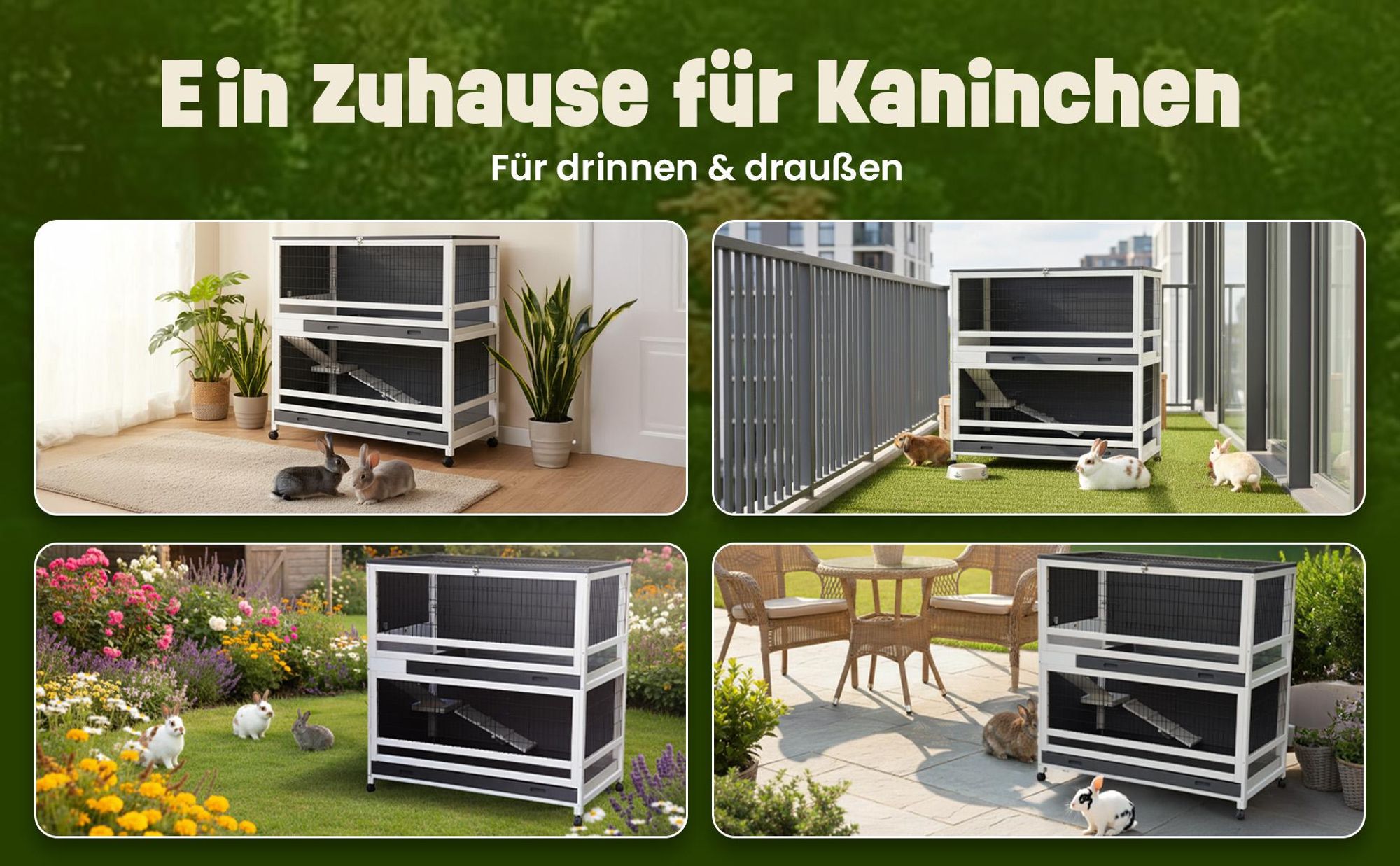 Hasenstall Kaninchenstall zooprinz Oskar mit Rollen | Winterfest & Wetterfest | Kotschublade | Indoor Outdoor Kleintier Stall Käfig Hasen Kaninchen