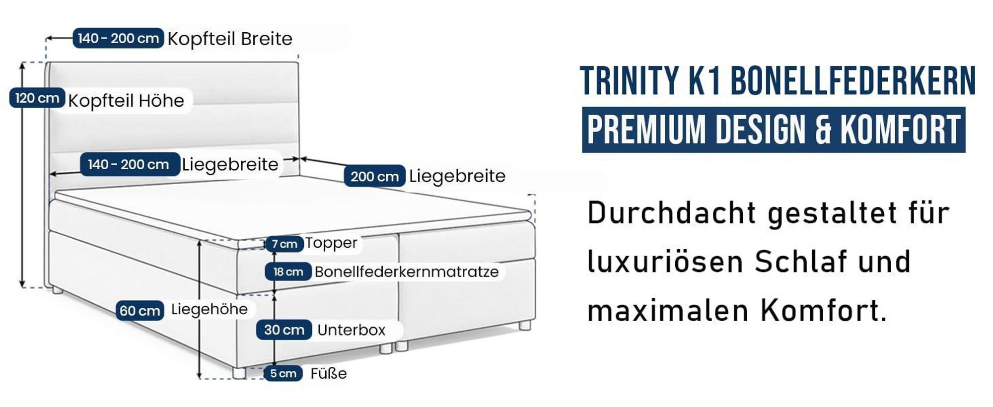Best for Home Boxspringbett mit Bettkasten Trinity K-1 Bonellfederkern inkl. Topper, mit Lieferung, Aufbau & Entsorgung 180x200-Braun