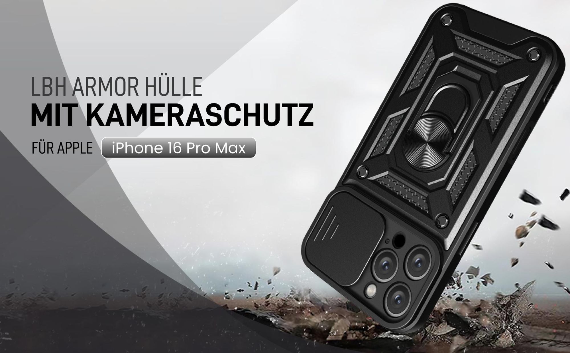 Schwarze Outdoorhülle mit Kameraschutz für Apple iPhone 16 Pro Max