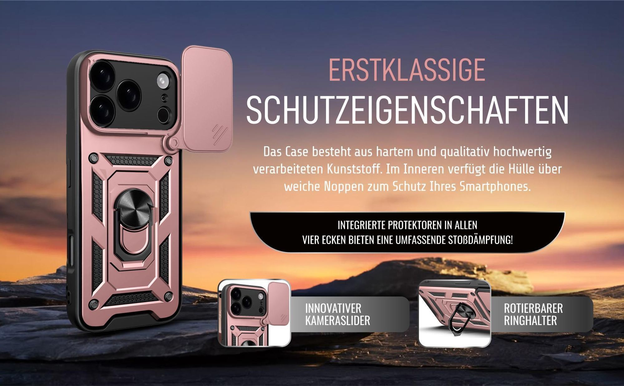Handycase in Rosegold für Apple iPhone 17 Pro Max mit Ringhalter