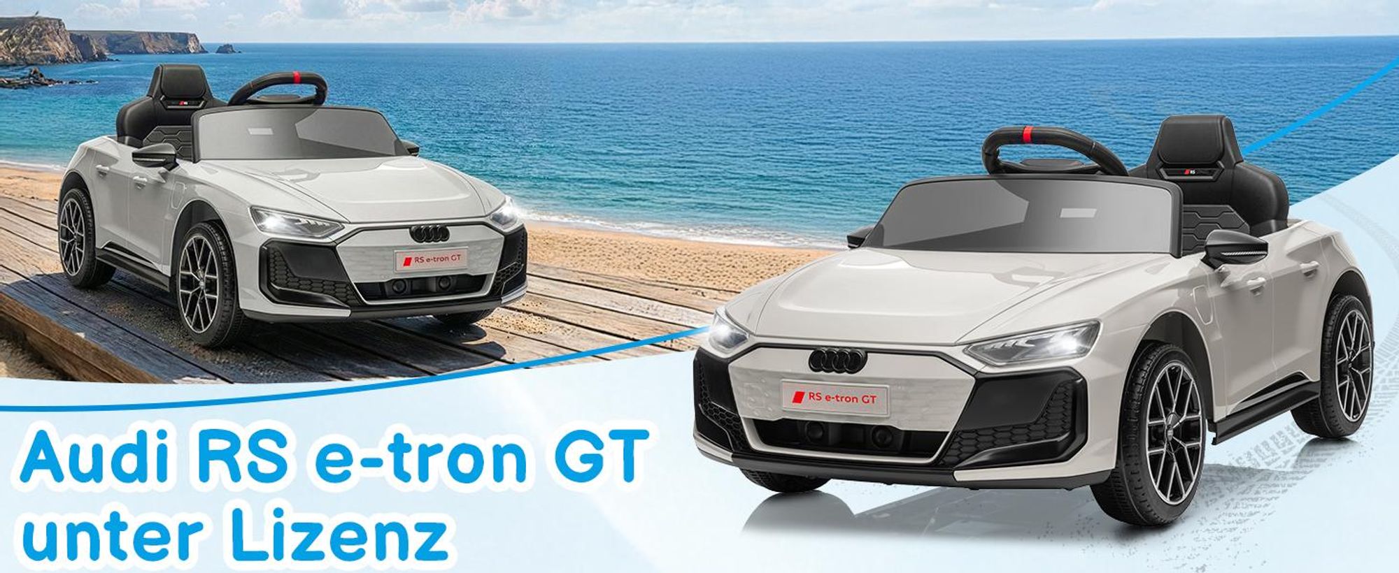 Kinder-Elektroauto 12V 4,5Ah, 2 Geschwindigkeitsstufen, 2,4G-Fernbedienung, geeignet für Kinder von 3 bis 5 Jahren, Audi RS e-tron GT, Hellgrau