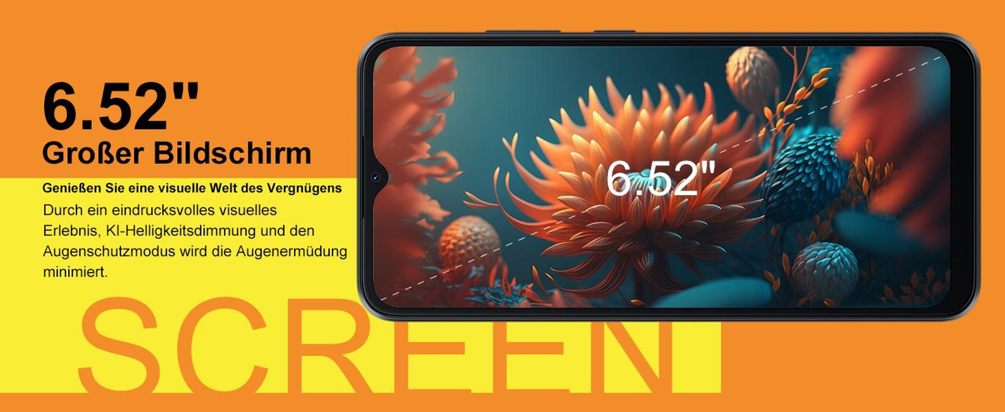 Blackview WAVE 6C 6.5“ Android handy Ohne Vertrag, 4+32GB, 5100mAh, Face ID, Dual SIM, TPU-Schutzhulle