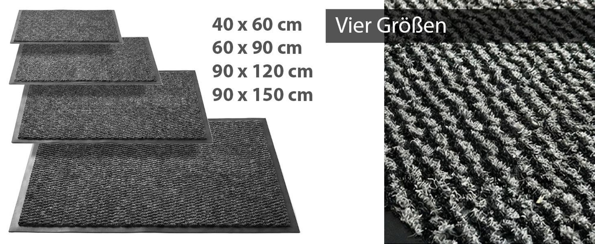 HELLSER Fußmatte – Schmutzfangmatte für außen & innen, rutschfest & flach (60 × 90 cm) Schwarz-Grau