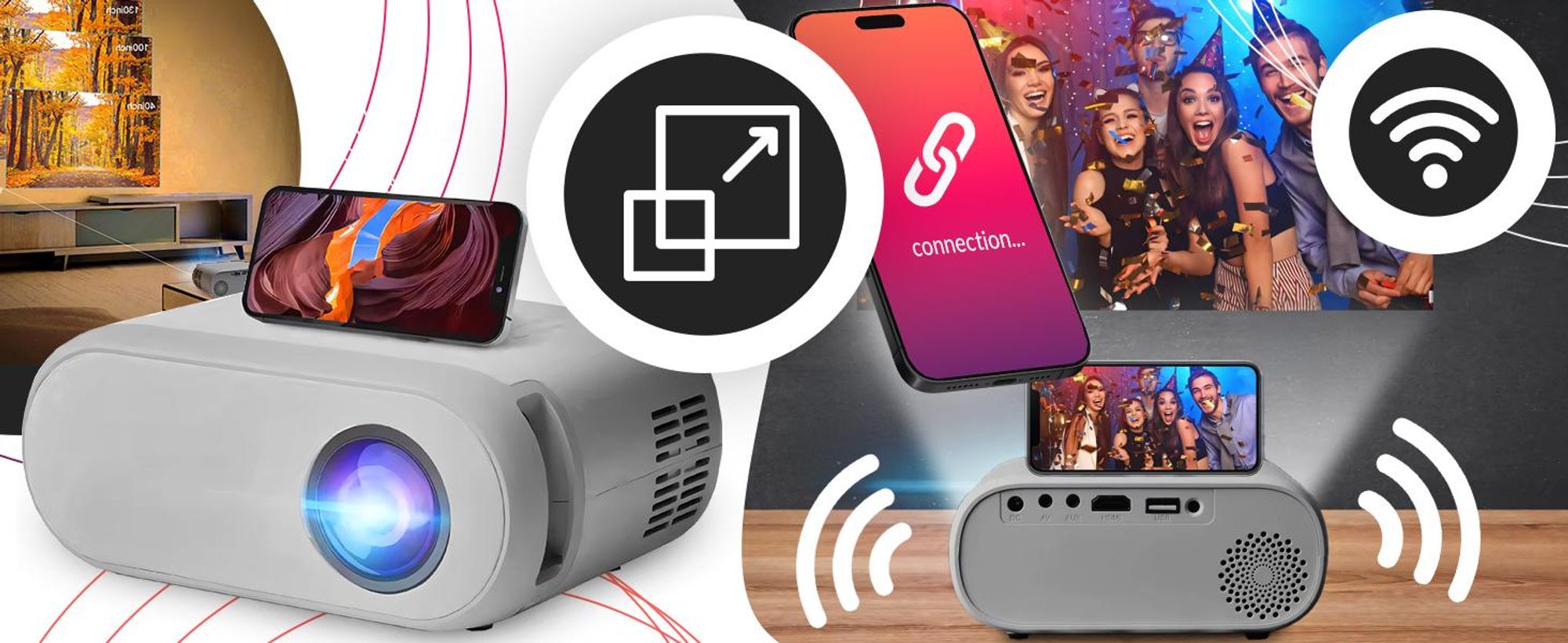 Mini Beamer | Projektor Tragbarer | Full HD, 1080P, WiFi kompatibel mit Android, Laptop, PC, Smartphone | Smart 3000 Lumen, 800:1 | Retoo