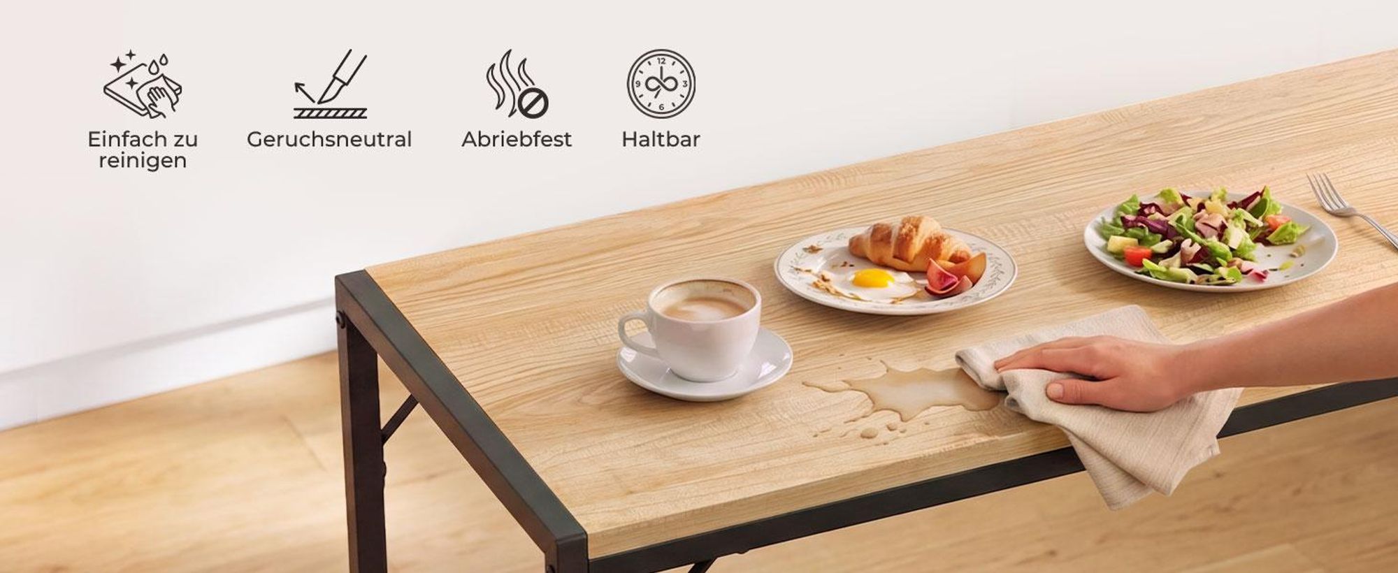 HOKEEPER Esstisch Set mit 2 Bänken, Platzsparende Sitzgruppe für Küche, Esszimmer & Restaurant, Industrial Tischgruppe mit Stahlrahmen,Hellbraun
