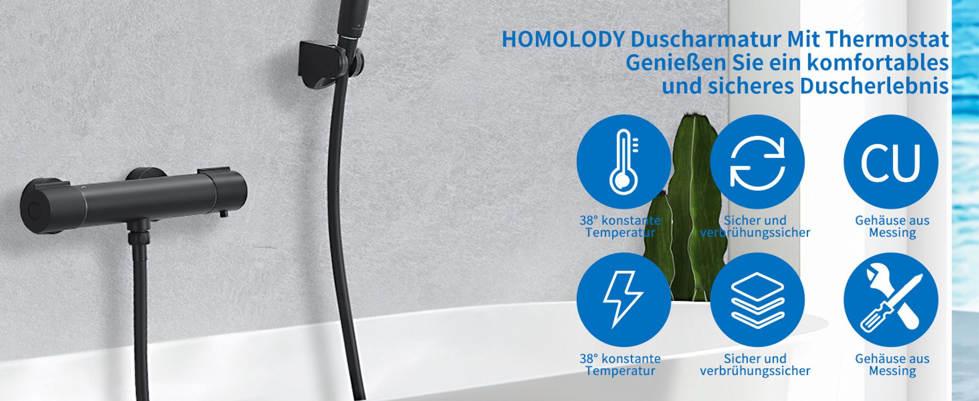 Duscharmatur mit Thermostat,Schwarz Mischbatterie Dusche mit 38°C Sicherheitstaste,Duschthermostat Armatur Edelstahl,Duscharmaturen Brausethermostat
