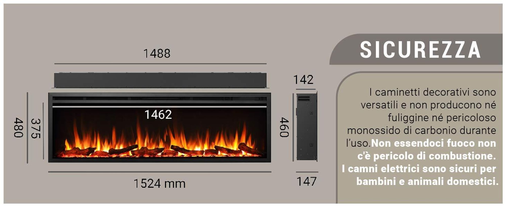 Camino elettrico BALDERIA Atalanta 60 - Camino da incasso, 1500 W - Nero