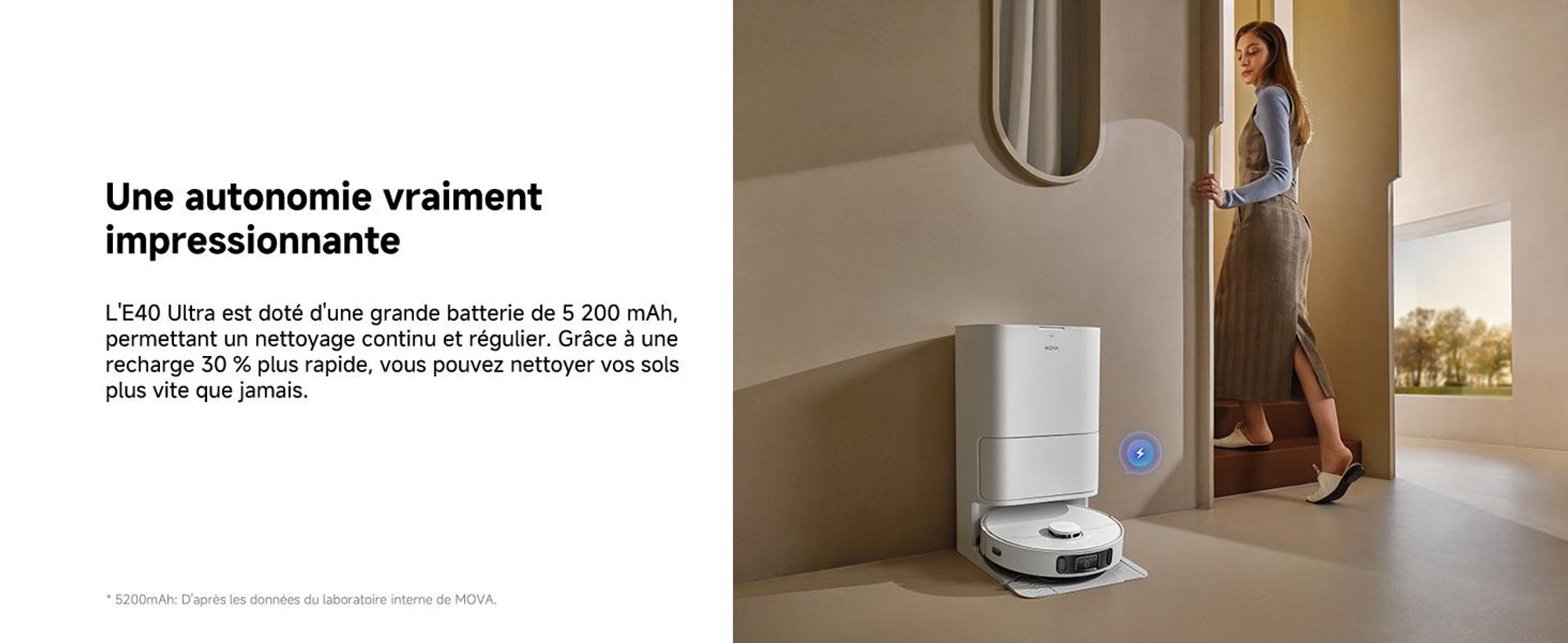 MOVA E40 Ultra - Robot aspirateur & balayeur, 19.000 Pa, vidage automatique, balai MaxiReach, brosse latérale, station tout-en-un, jusqu'à 75 jours de nettoyage