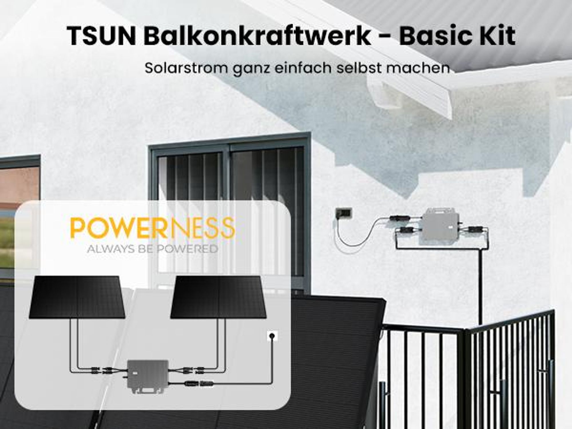 TSUN 800W Mikrowechselrichter Integriertem WiFi mit 5m Kabel für Balkonkraftwerk, von Powerness (0% MwSt)