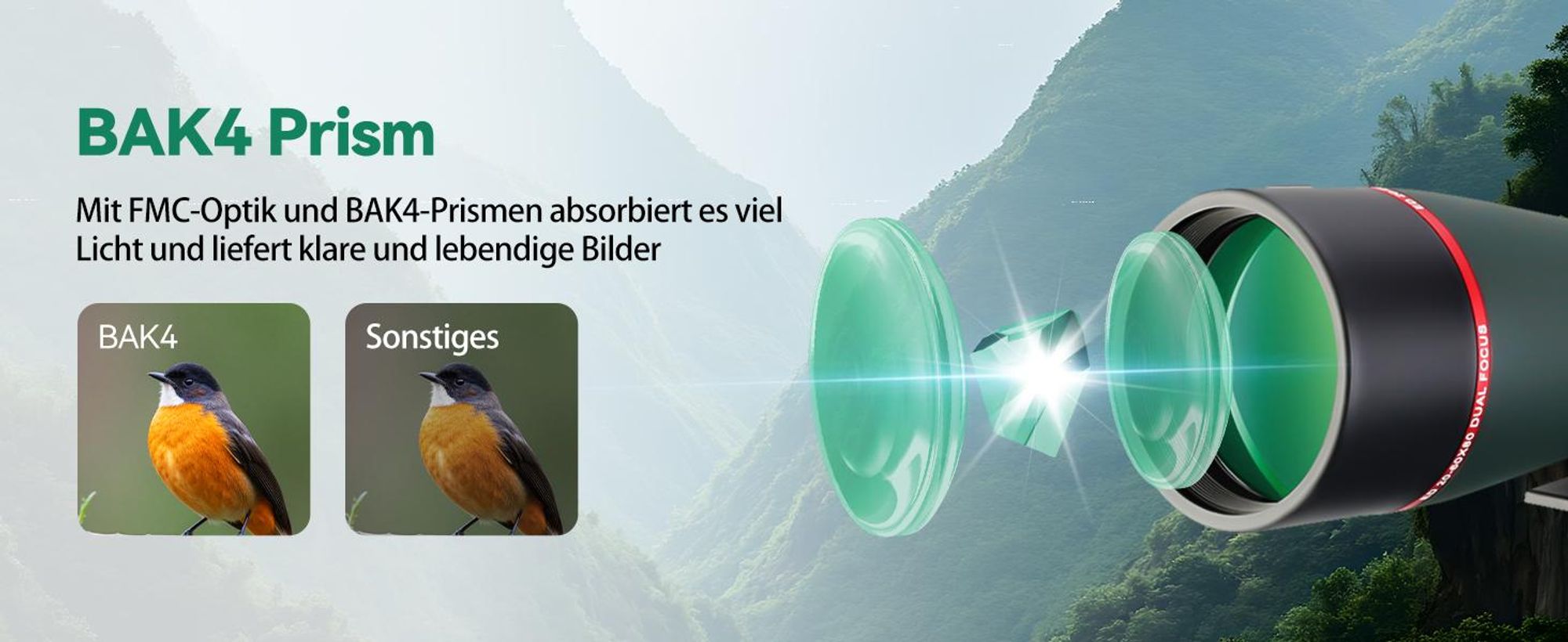 Svbony SV406P ED Spektiv 20-60x80, Doppelter Fokus Spektive, Austauschbares Astronomie-Okular, Wasserdichtes Bak4 Prisma Monokular Fernrohr
