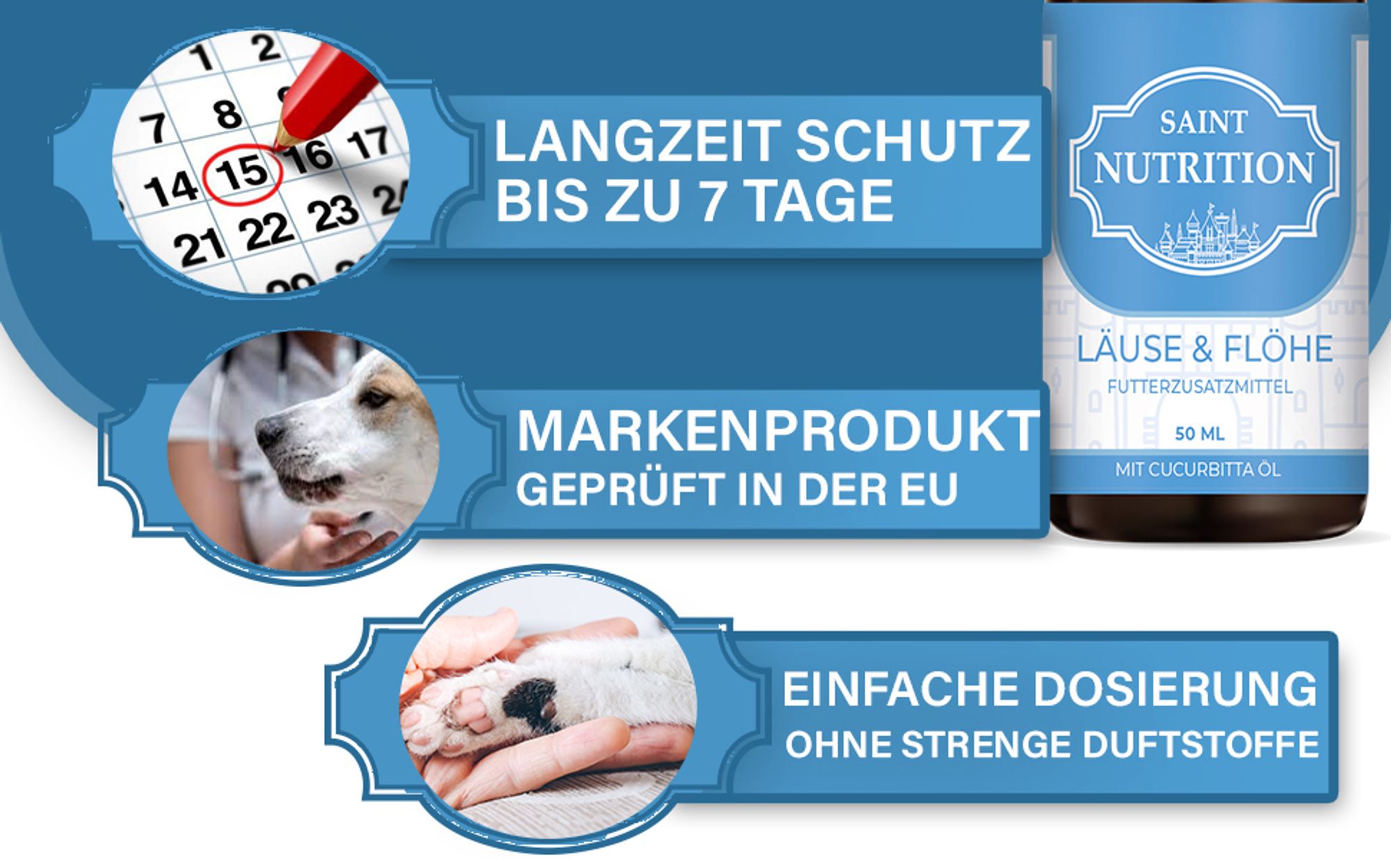 Saint Nutrition® Läuse und Flöhe Liquid - Flohmittel für Hund, Katzen und anderen Tieren – Hilfe gegen Flöhe und Läuse – Bekämpfung von Parasiten