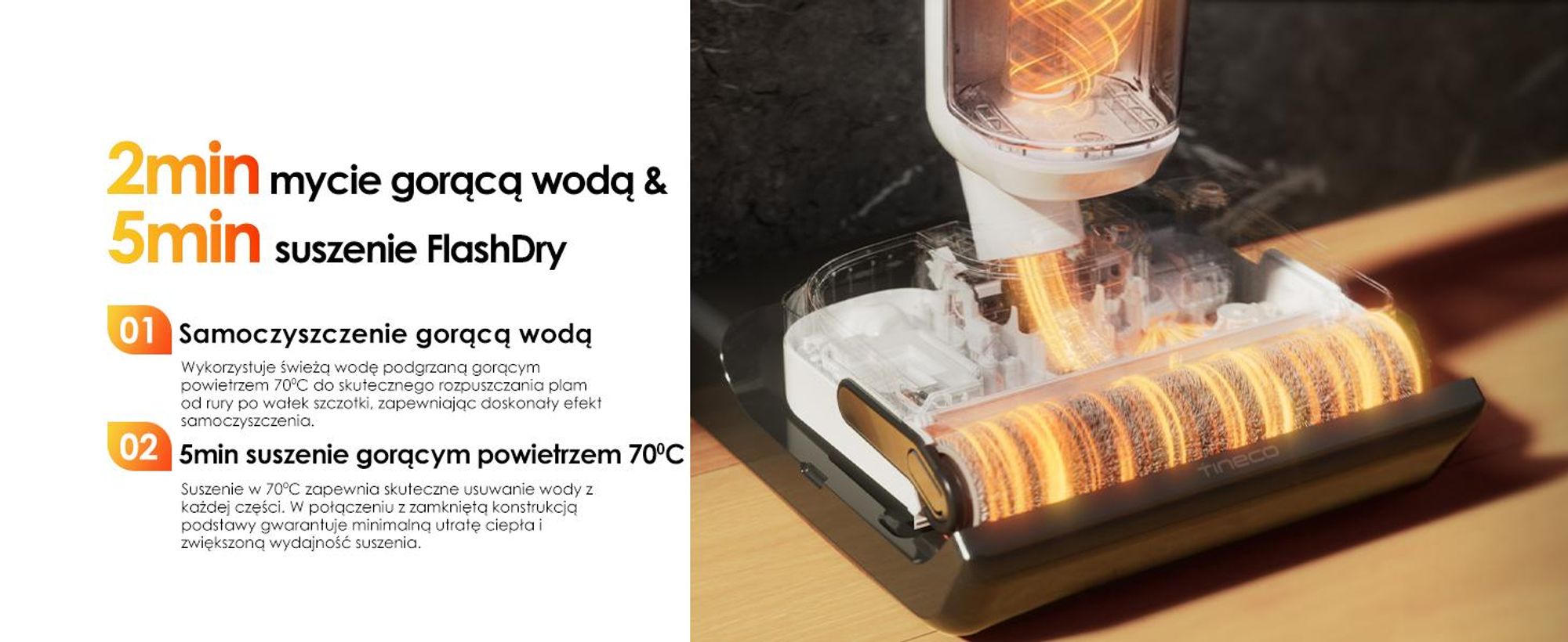 Tineco Floor ONE Stretch S6 odkurzacz myjący 2w1 na mokro i sucho, samoczyszczenie 85°C, rozkładany 180°, 85°C 5 minut Flashdry, czyszczenie krawędzi