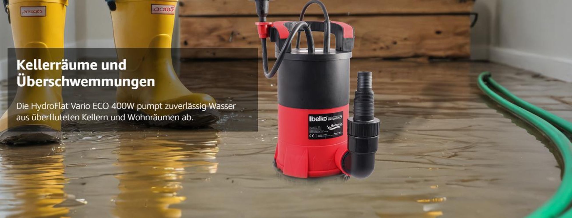 Belko® Schmutzwasserpumpe HydroFlat Vario ECO, 400W 8000 l/h