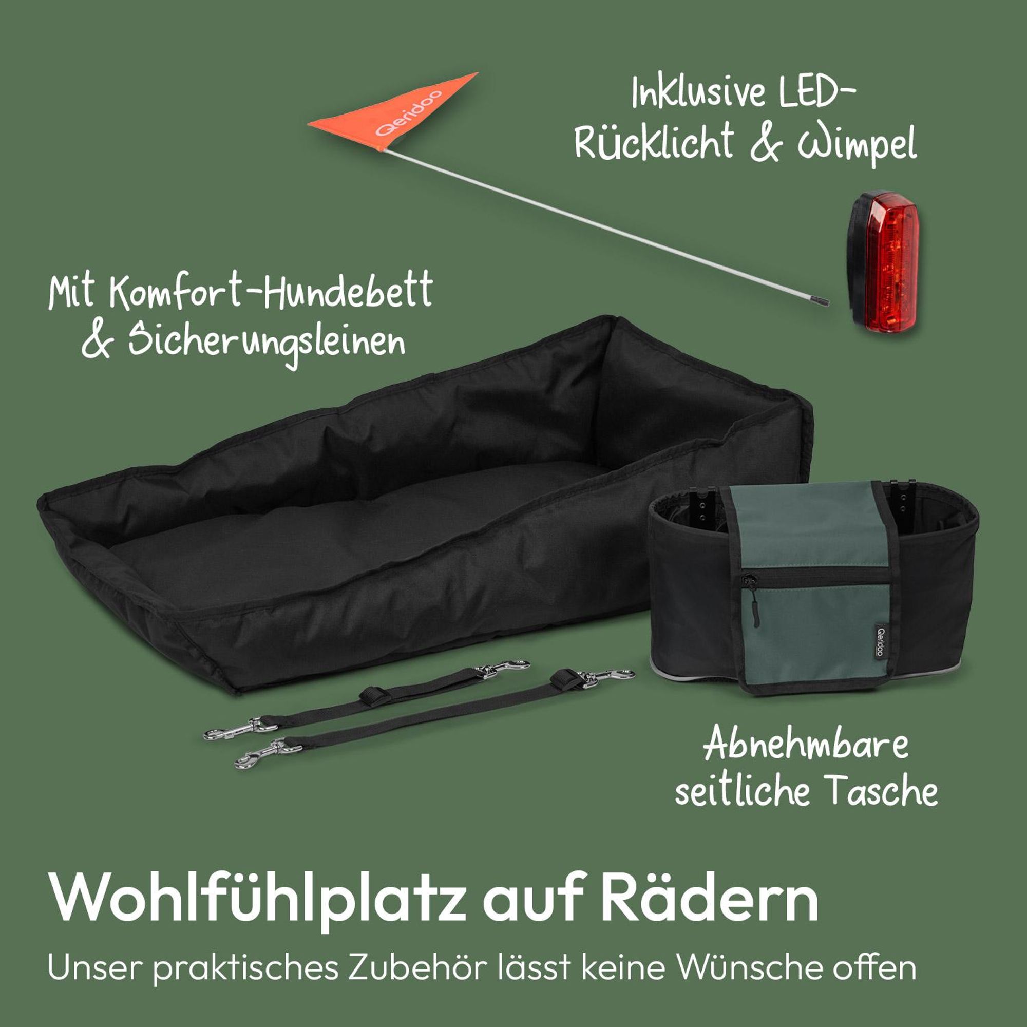 Qeridoo Nacho Hundeanhänger Größe: L | Farbe: Green