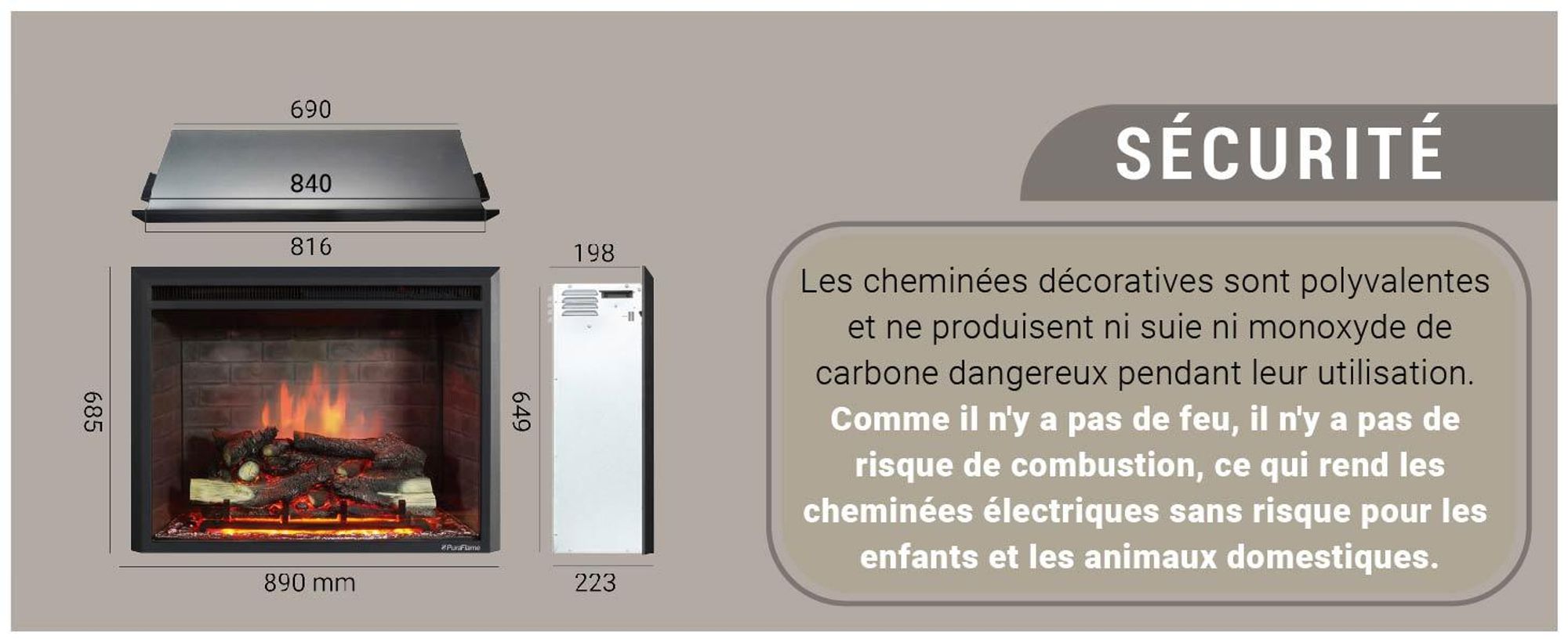 Cheminée électrique BALDERIA Calida 33 - Cheminée encastrable - Noir