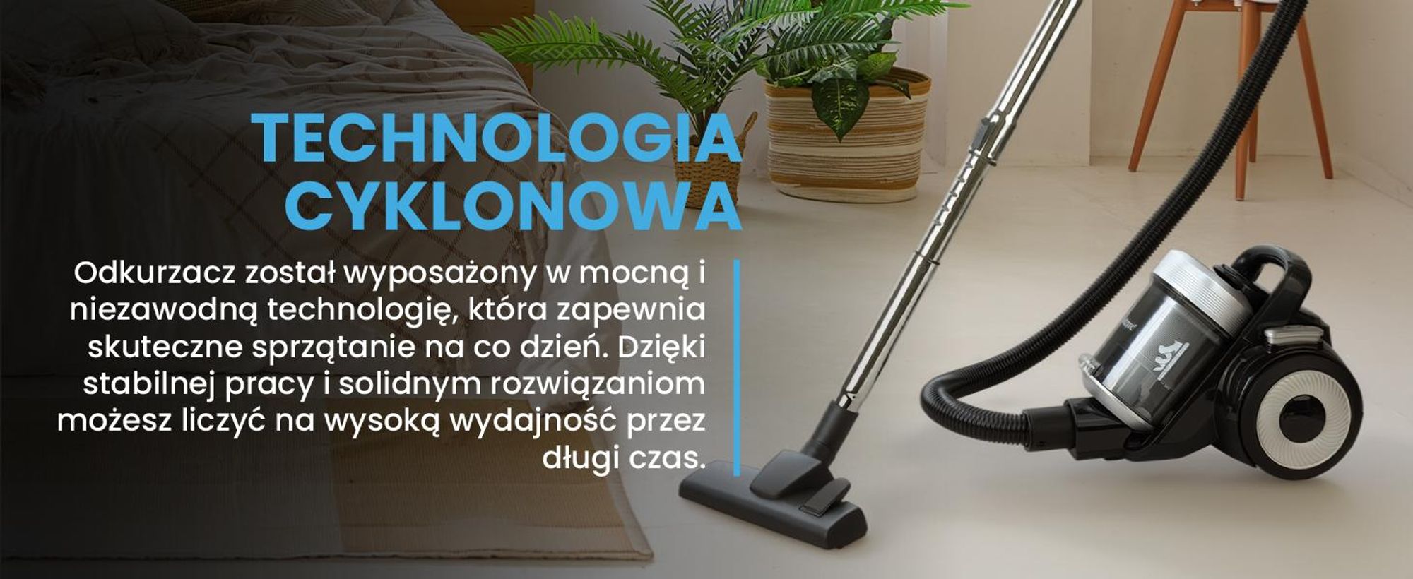Odkurzacz cyklonowy z filtrem HEPA bezworkowy o dużej sile ssania