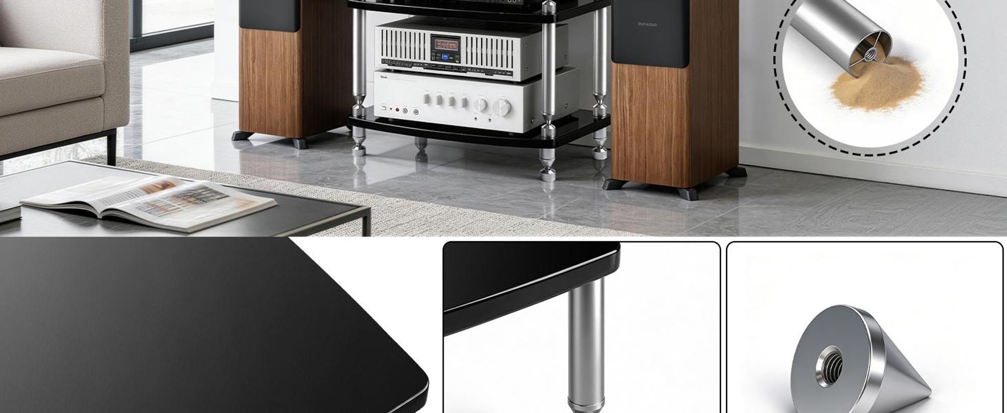 4 Etagen HiFi-Rack AV-Regal Medienregal mit Verstellbaren Fächern Phonoschrank TV-Ständer Lautsprecher-Rack für Plattenspieler Verstärker HiFi-Geräte