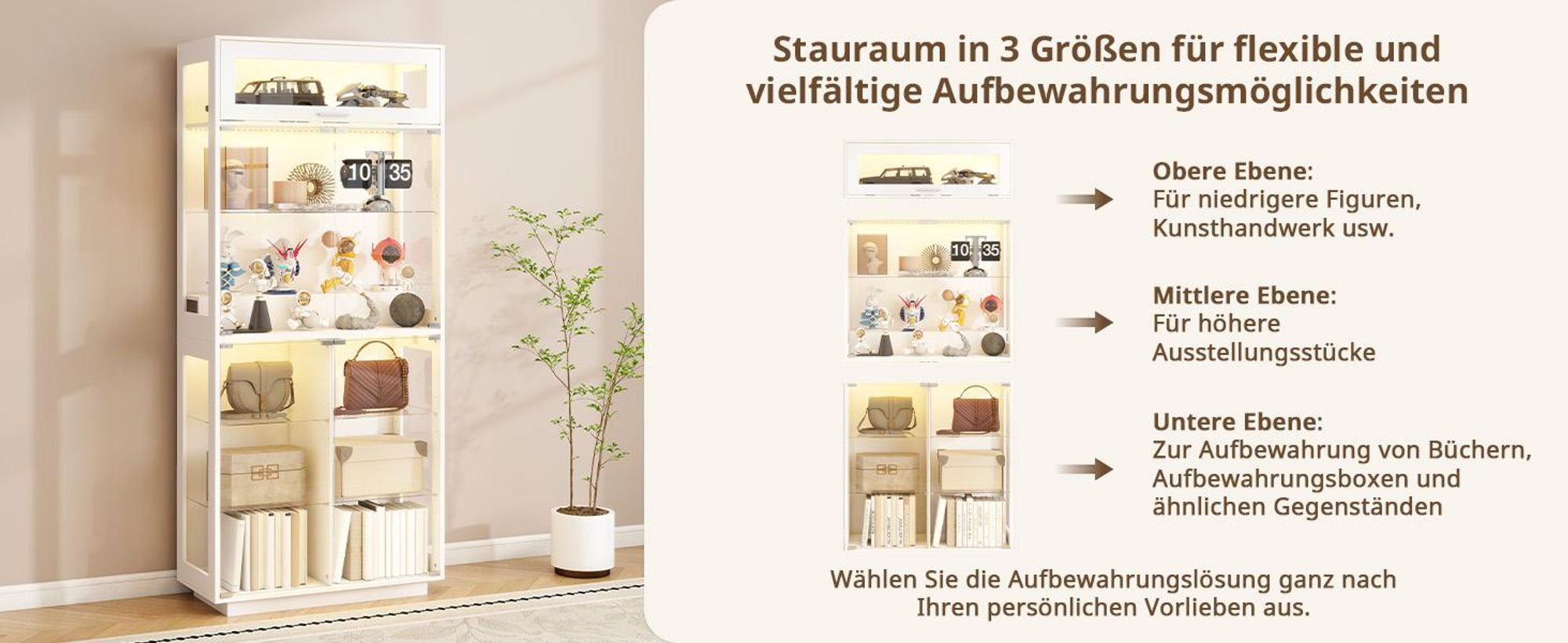 Puluomis Vitrine Glasvitrine mit 3 Farbe Beleuchtung und Sessor, Vitrinenschrank grifflos, 80 x 35 x 180 cm, Präsentation für Wohnzimmer, Schlafzimmer