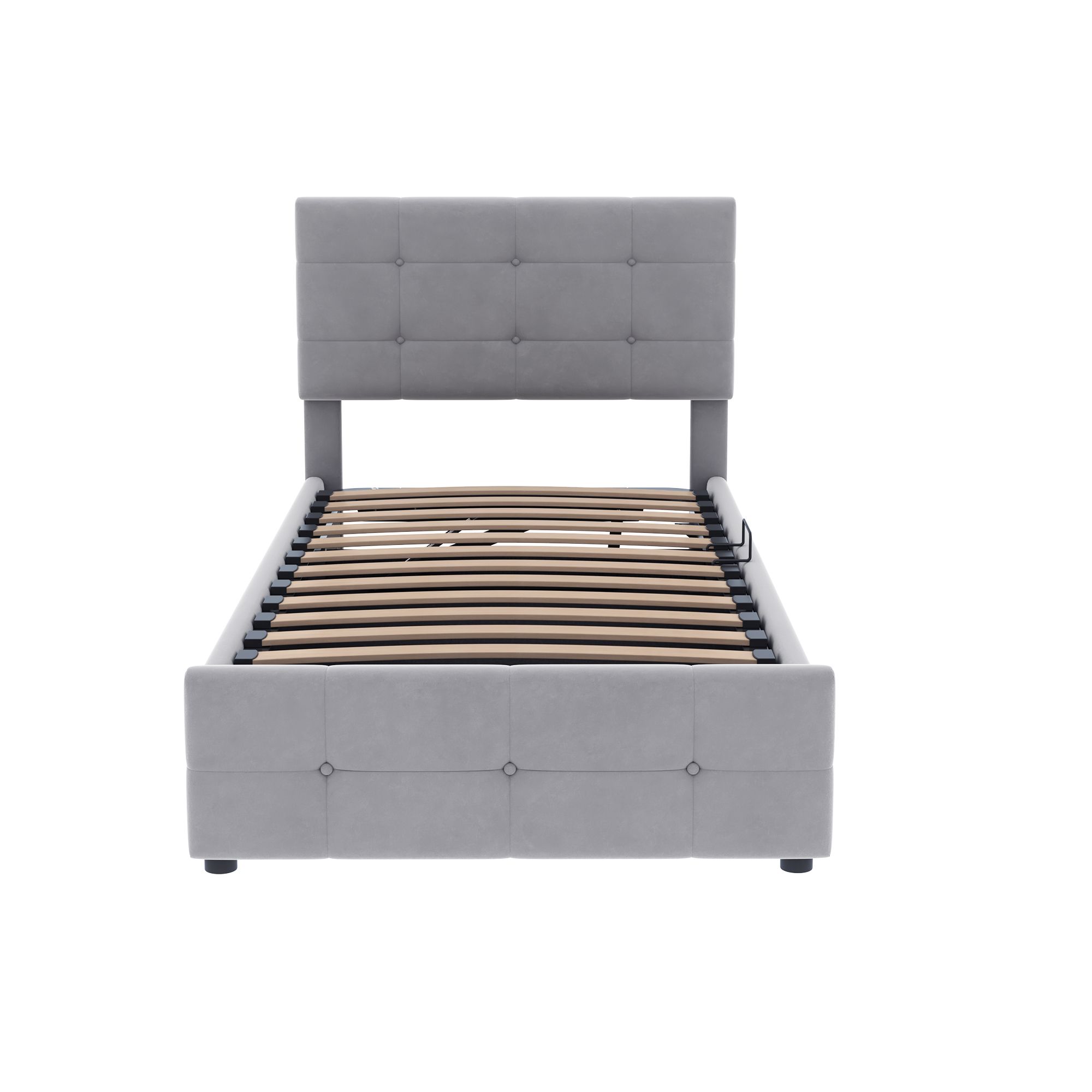 Flieks Hydraulisches Polsterbett 90x200cm mit Stauraum, Boxspringbetten Stauraumbett mit Lattenrost, Jugendbett Einzelbett Kinderbett, Samt, Grau