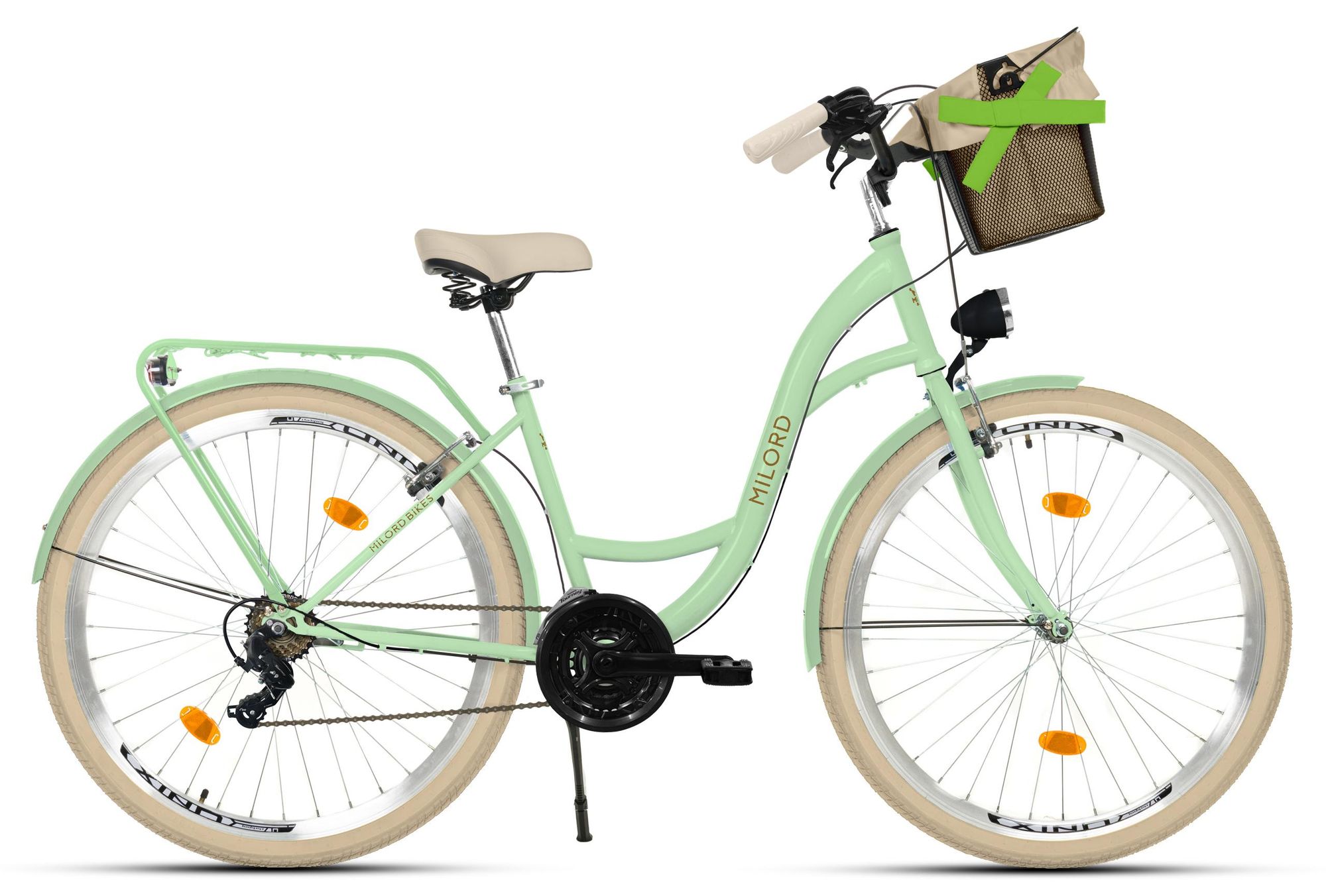 MILORD Damenfahrrad Citybike Komfort Mit Metallkorb Hollandrad Fahrrad, 26 Zoll, 21-Gang, Khaki-Creme