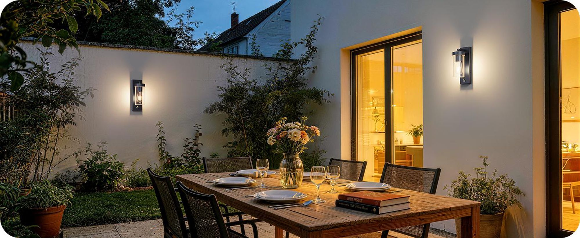 EDISHINE Außenwandleuchte mit Bewegungsmelder, Aluminium, Moderne Wandlampe E27 mit Dämmerungssensor, für Haustür, Terrasse, Garage, Schwarz