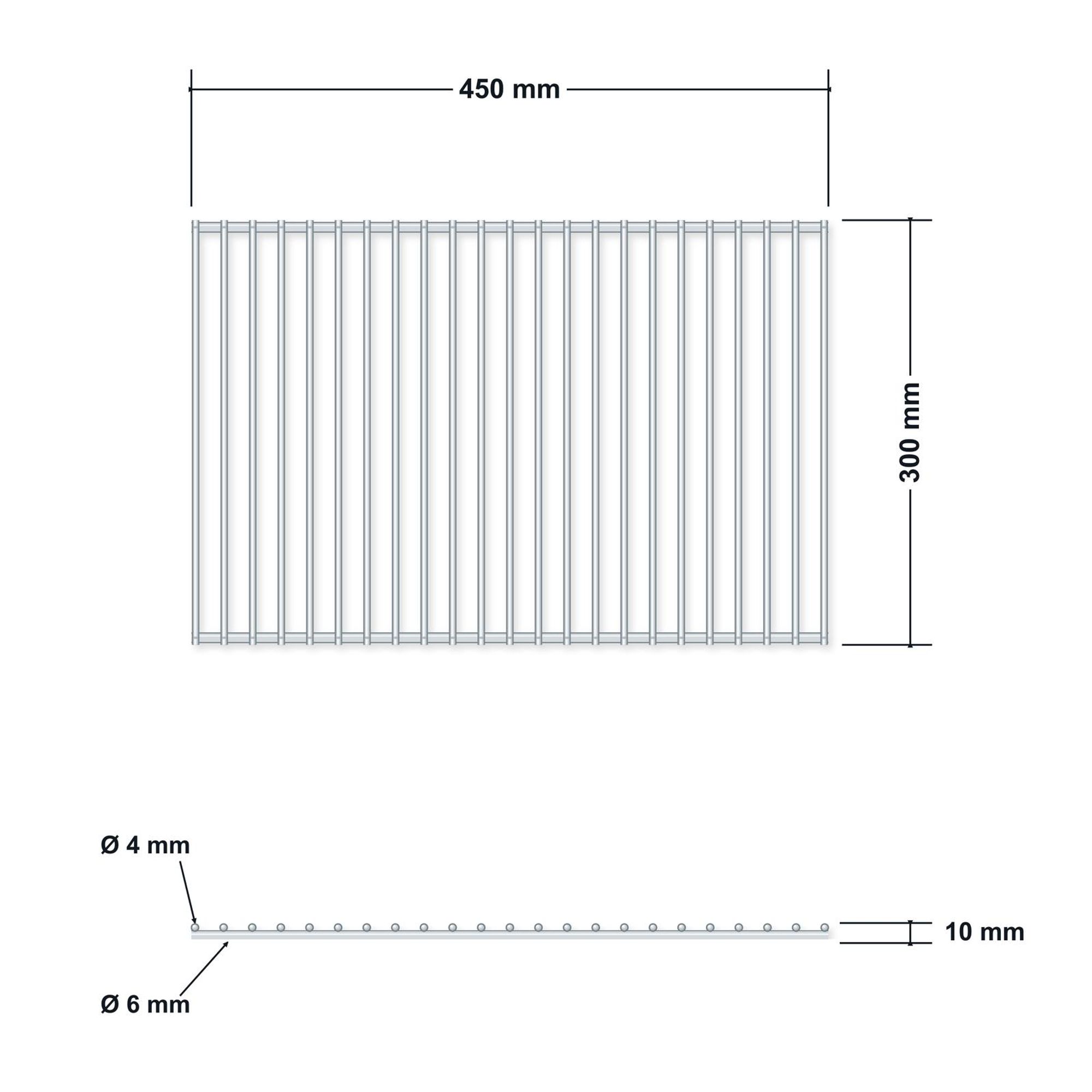 Griglia in acciaio inox 45 × 30 cm – disegno tecnico