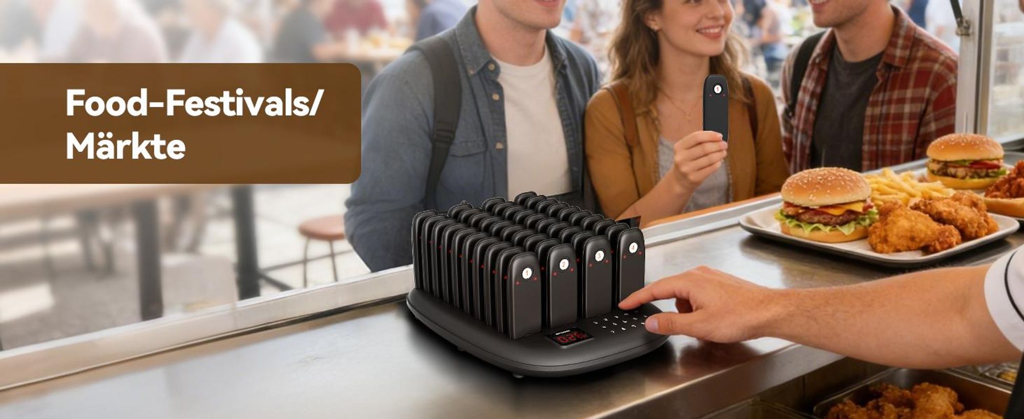 Retekess TD175M Restaurant Pager System, Alarmanlagen, 800 m, 18 Stunden Standby-Zeit , 7 Anrufmodi, One-Touch-Stummschaltung,  40 Mini-Pager für Café