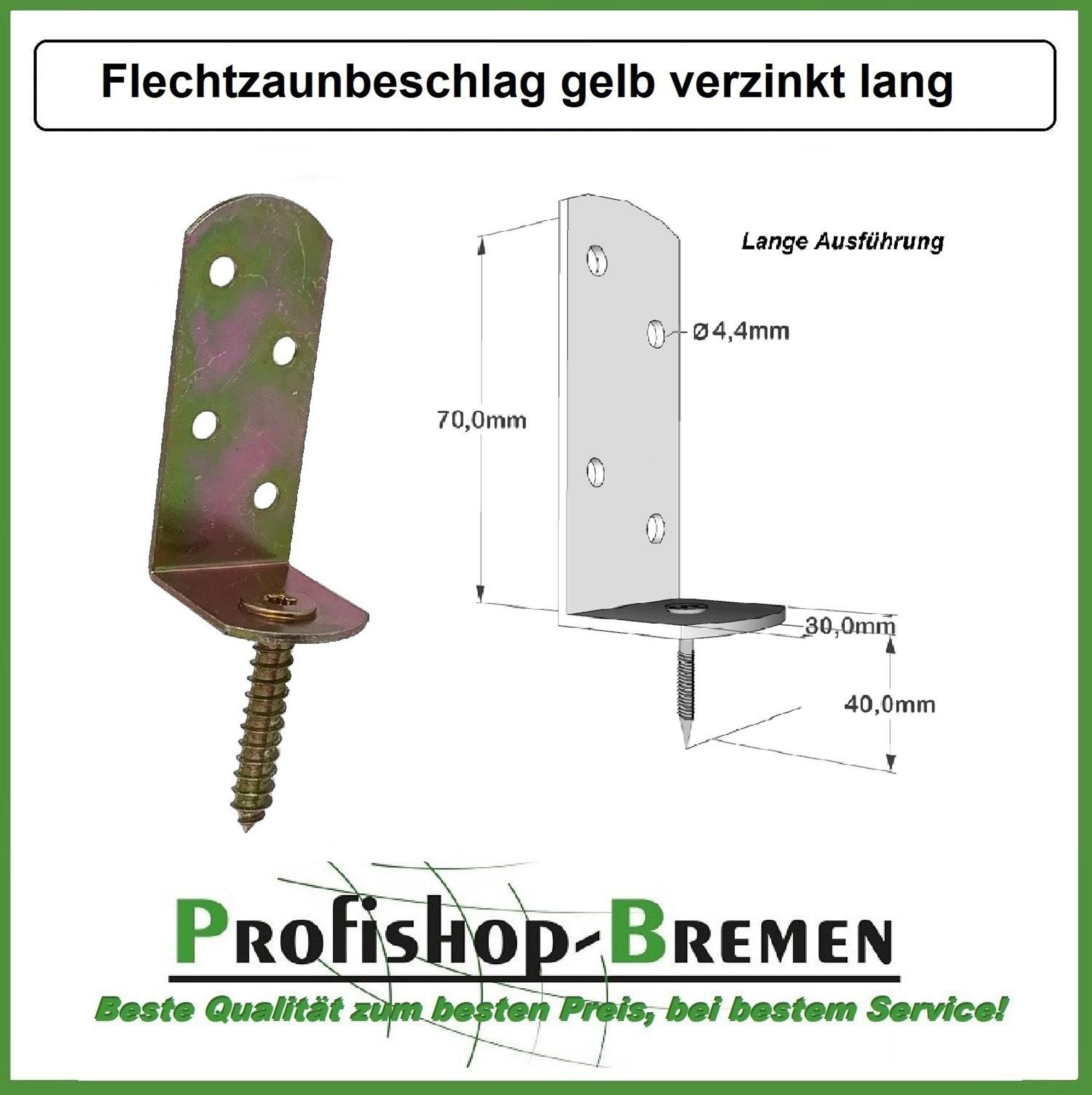 10 x Flechtzaunbeschlag galvanisch gelb verzinkt lang (Stückpreis €0,50)