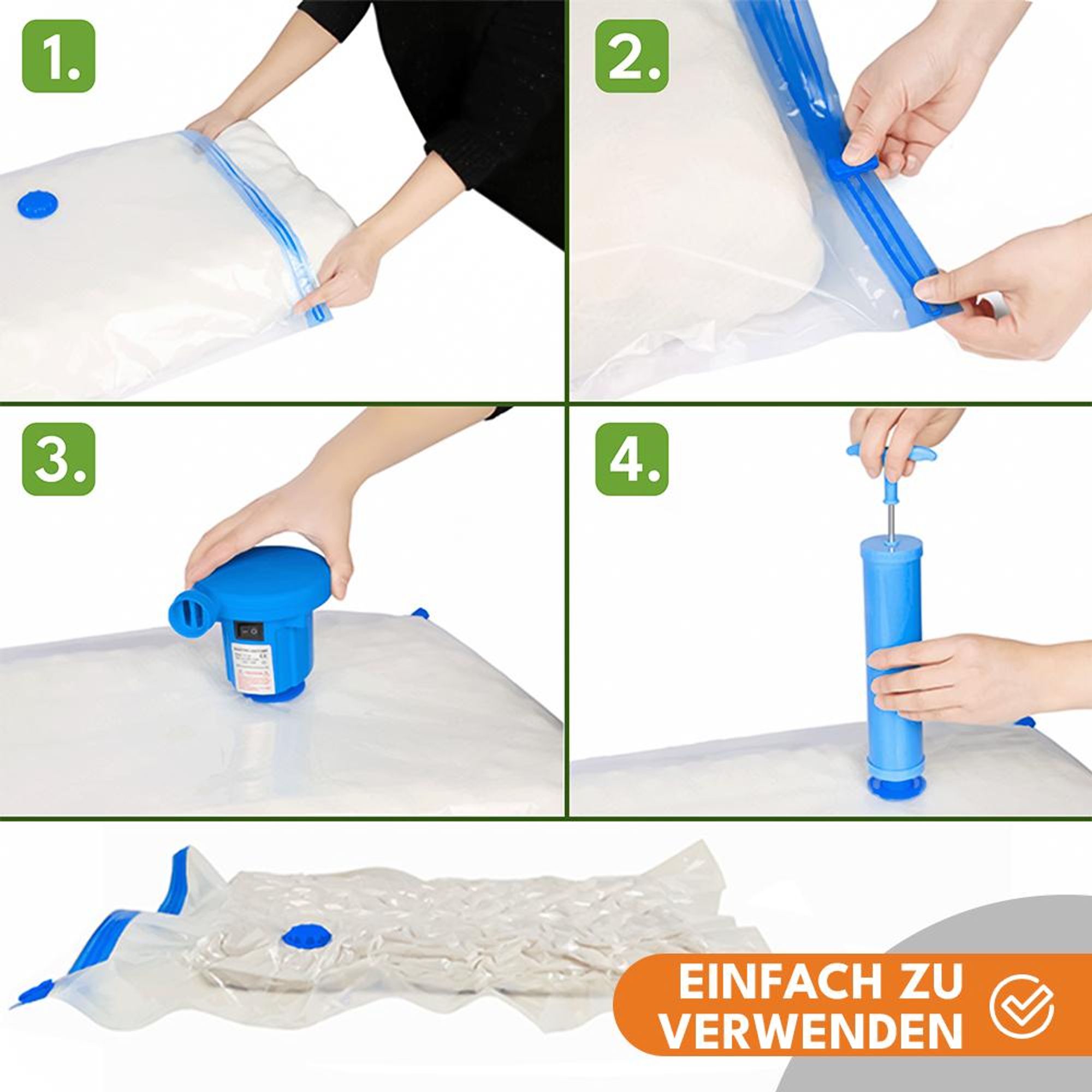 KRUMAD Vakuumbeutel 18 Stück - 8x 40x60cm, 6x 60x80cm, 4x 70x100cm - Platzsparende Aufbewahrungsbeutel für Kleidung, Bettdecken & Reisen – Wiederverwe