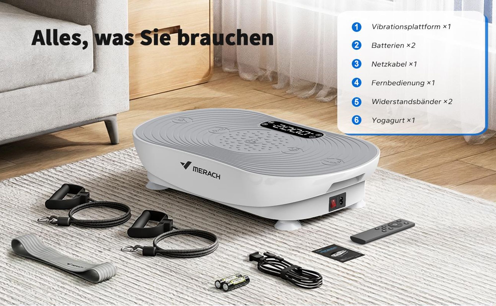 Vibrationsplatte, leise und Kompakte Vibrationsplatte mit LED-Display, mit Fernbedienung, für Ganzkörpertraining zu Hause, bis 158 kg