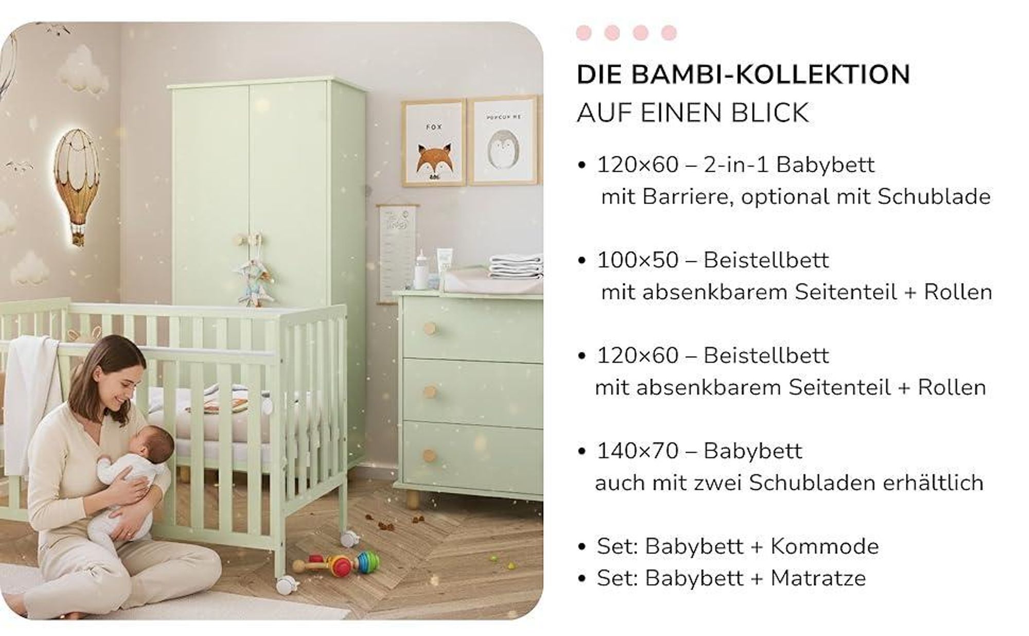 ZEE BAMBI Weiß Babybett 120x60 cm 2in1 mit Schublade & Schutzbarriere Klassisches Gitterbett 3-Fach Höhenverstellbar Kinderbett mit Beißschutz