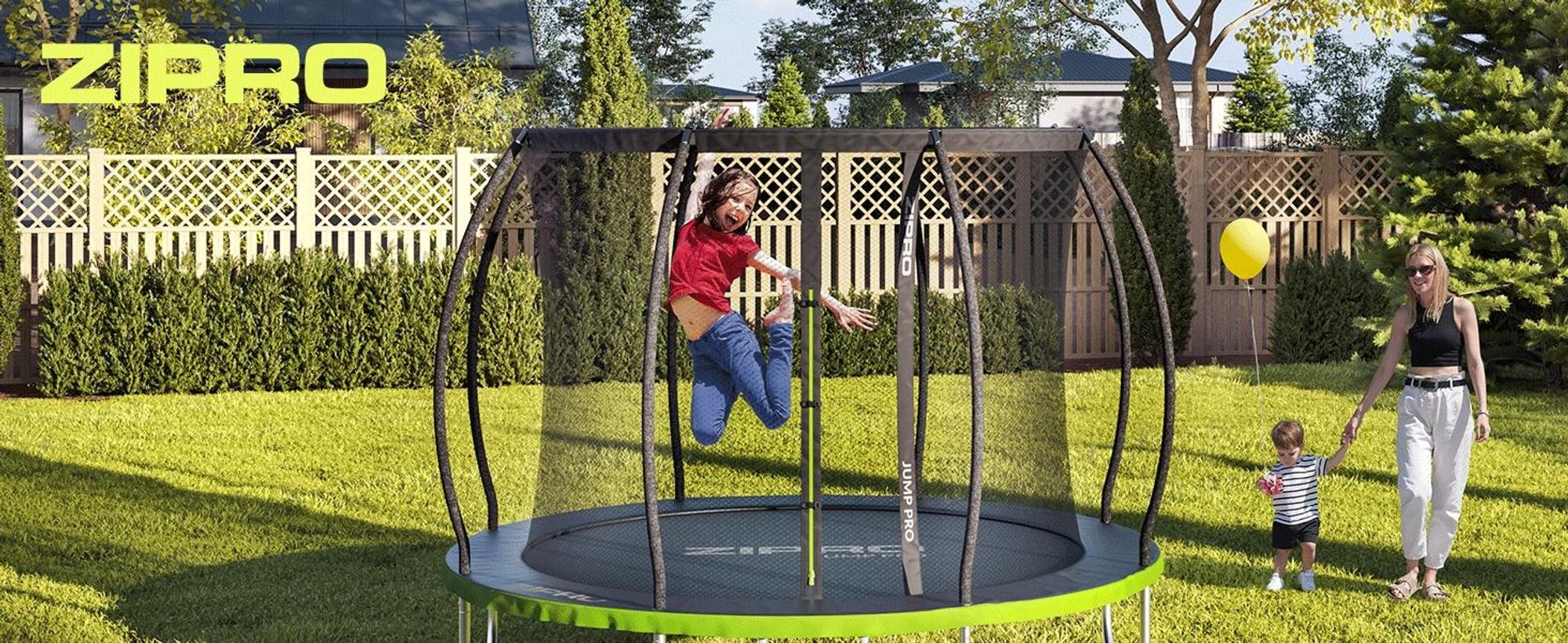ZIPRO Trampolin Jump Pro Premium | 8FT Ø 252 cm | Gartentrampolin Kindertrampolin Komplett-Set inkl. Netz, Leiter & Randabdeckung, Outdoor, Grün