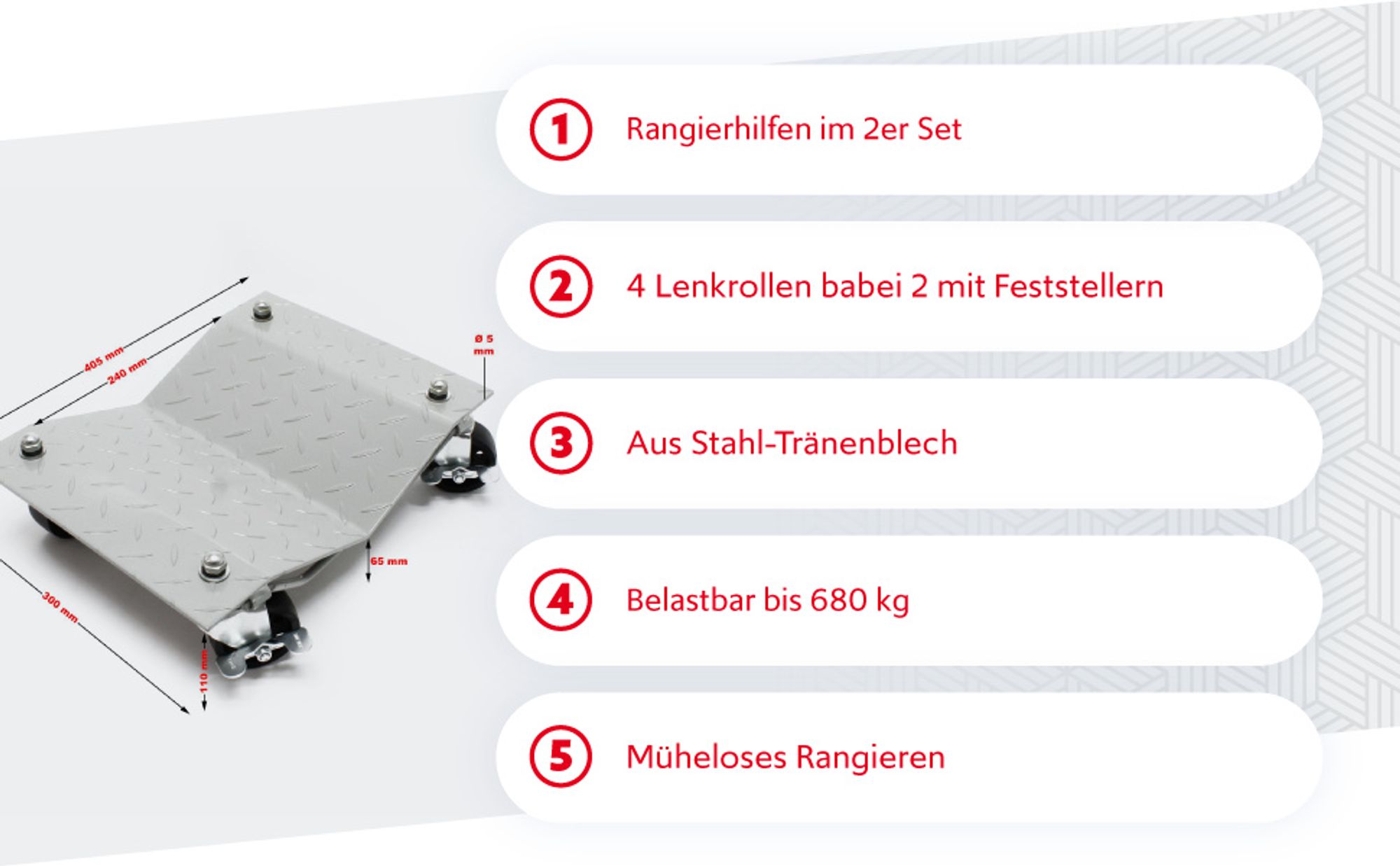 Rangierroller, 2 Stück mit jeweils 680 kg Traglast, Rangierhilfe Rangierheber