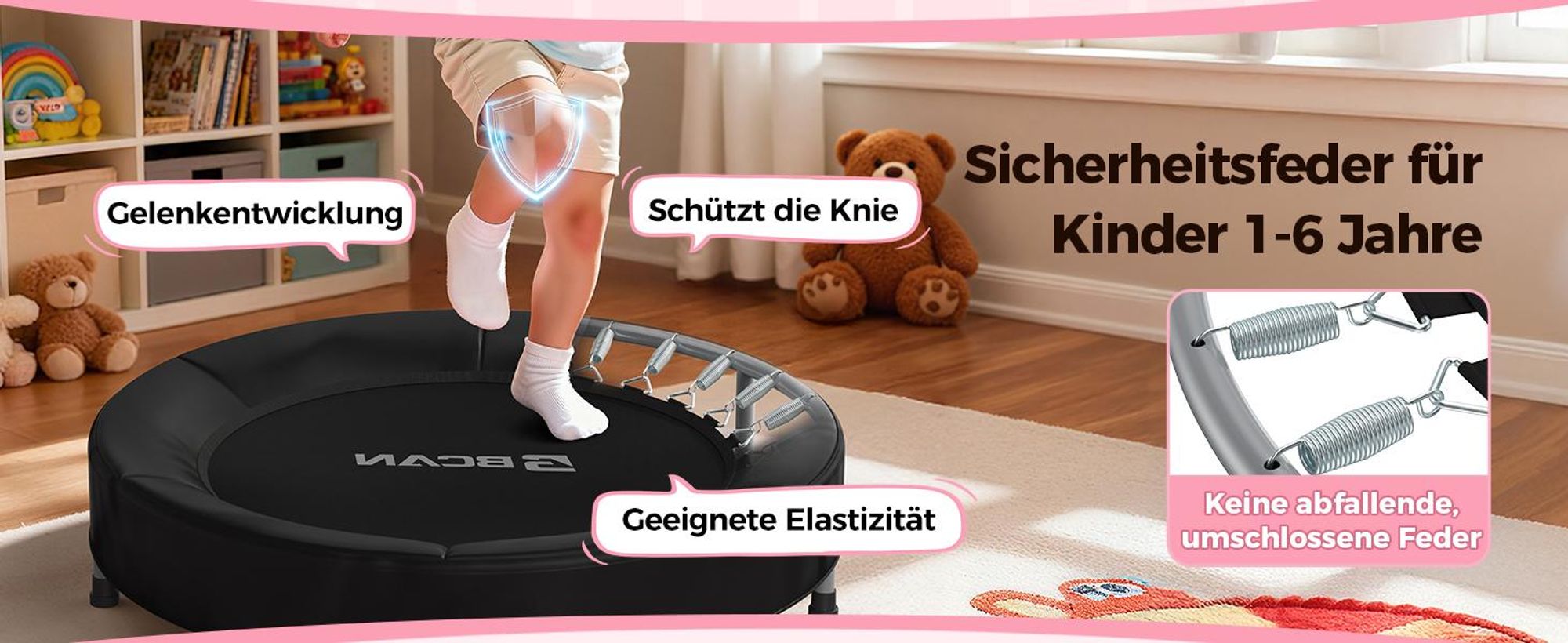 BCAN SP1 Kleinkindertrampolin 36 Zoll, ASTM , Kindertrampolin für 1–6 Jahre, Schaumgriffe & dicke sichere Schutzabdeckung, Mini-Trampolin