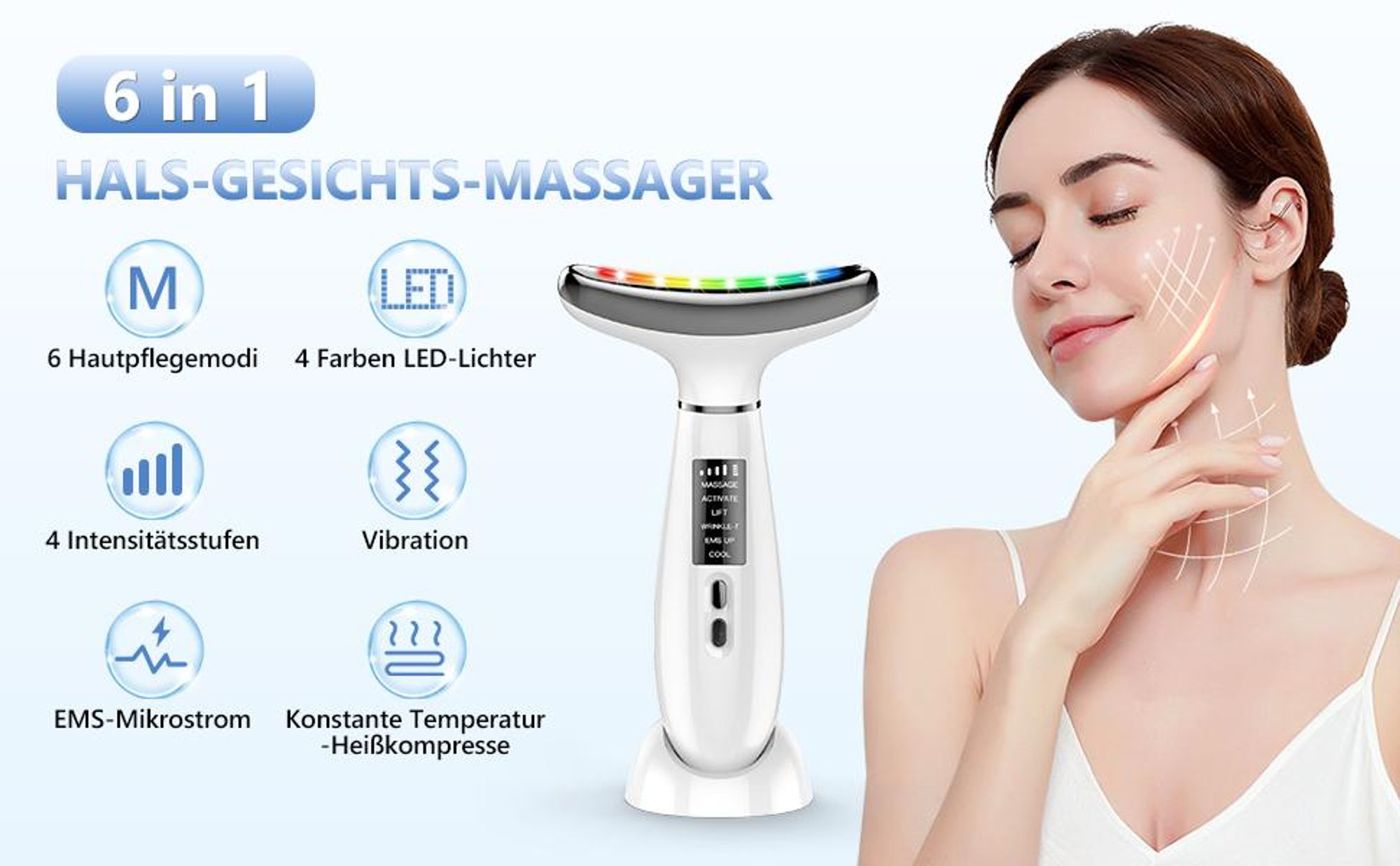 Elektrische Gesichtsmassagegerät, Face Lifting Gerät, EMS Gesichtsmassage, 6 Modi, Gua Sha Elektrisch für Anti-Aging, Straffung und Straffe Haut