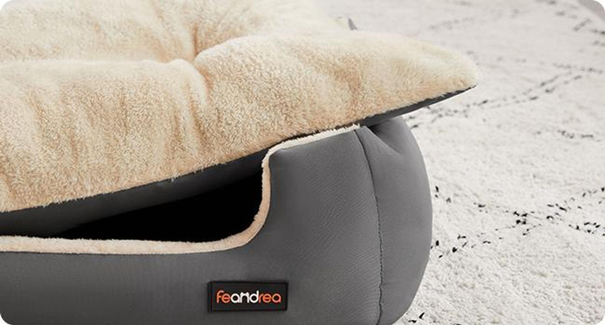 FEANDREA Hundebett, Hundekorb mit Wendekissen, 70 x 55 x 21 cm, grau