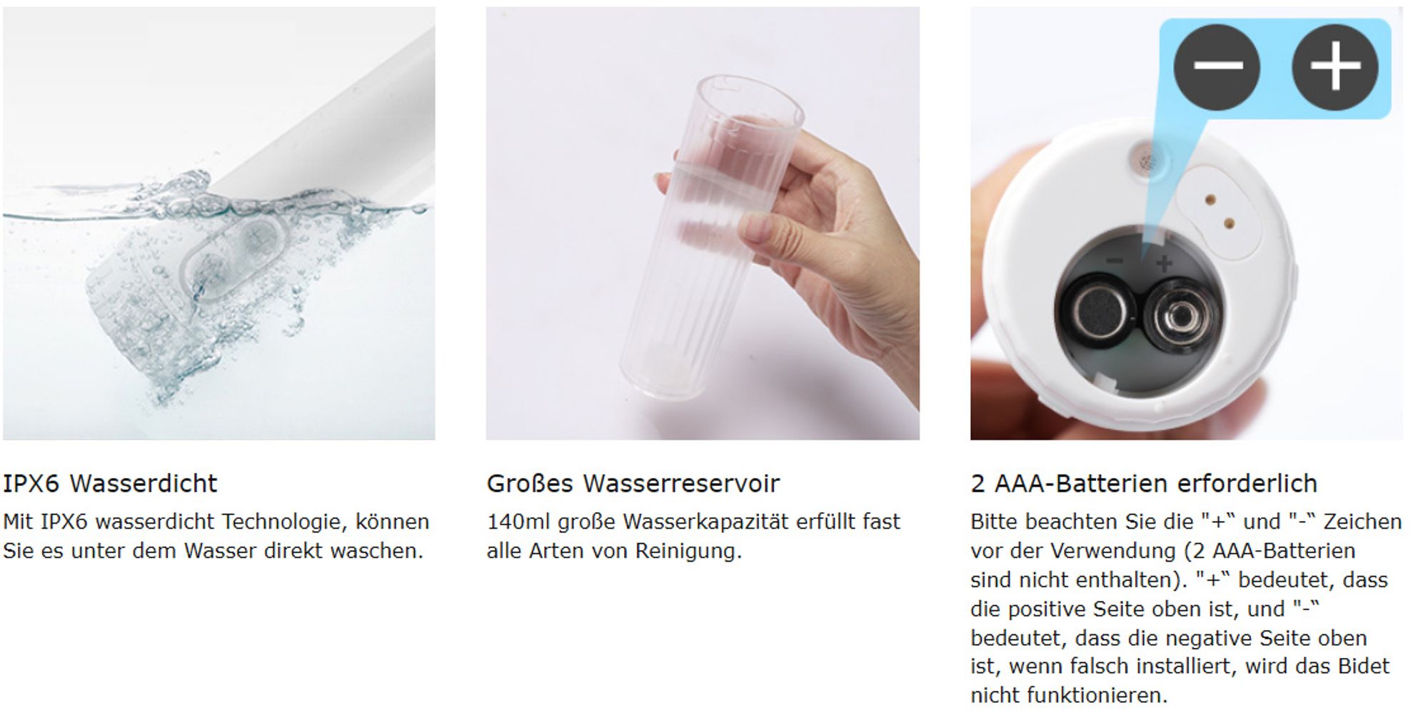 Po Dusche 140ml, IPX6 Wasserdichter Elektrischer Mobiles Reise Bidet Popodusche mit Düse 180-Grad-Anpassung, für Babypflege, Wochenbett, Behinderung