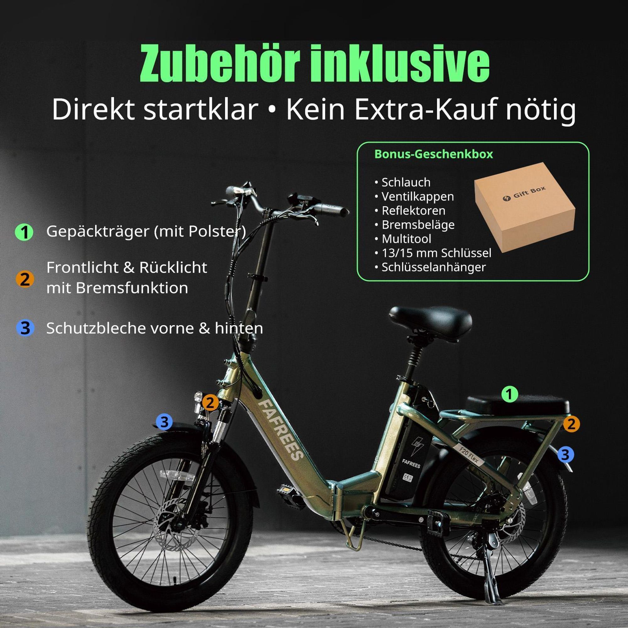 FAFREES F20 Flex E-Bike Klapprad - Motor 250W Akku 36V25Ah 95KM - Grün Lila